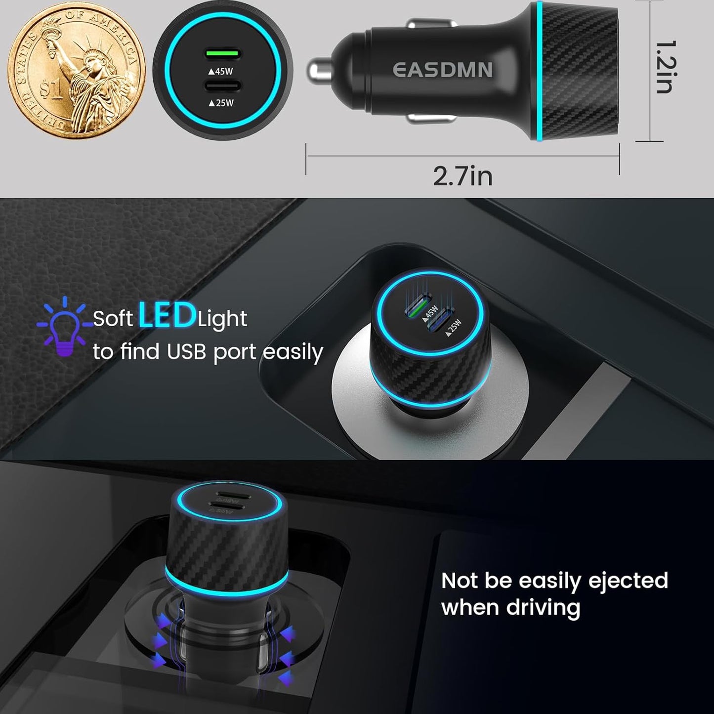45W USB-C Charger, 2-Pack 45 Watt Super Fast Charger Type C PPS Wall/Car Charger for Galaxy S24 Ultra/S24+/S23 Ultra/S23+/S23/S22 Ultra/Note 10+, Tab S9 (12FT+6.6FT 5A Type C Cable)
