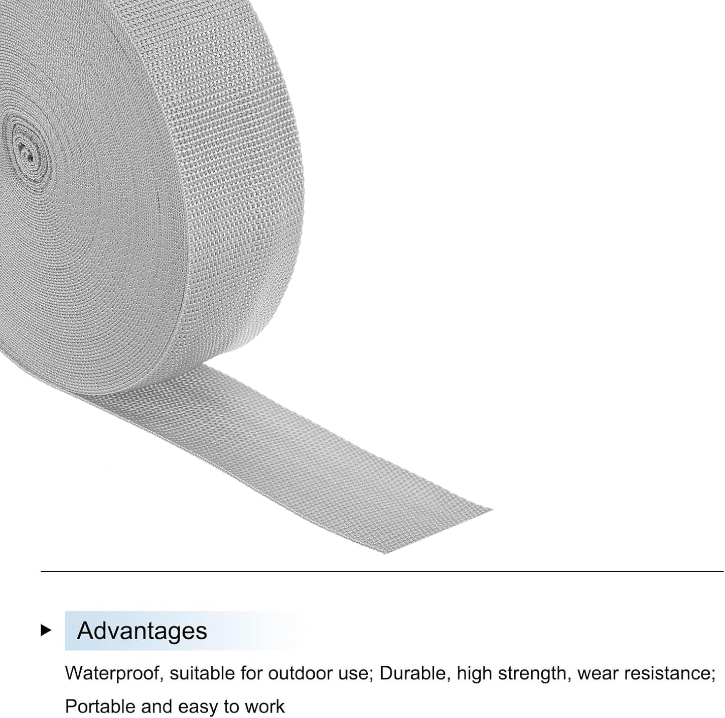 MECCANIXITY Lightweight Polypropylene Webbing Strap 2" 25 Yard Backpack Strapping Band Pale Grey for Outdoor Luggage Cargo Straps