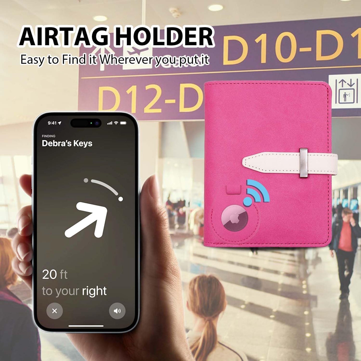 Passport Holder with Airtag for Women/Men,Airtag Passport Wallet for Travel,Cute Passport Holder Rfid Blocking,Travel Wallet for Cards Passport Cover Case (Rose)
