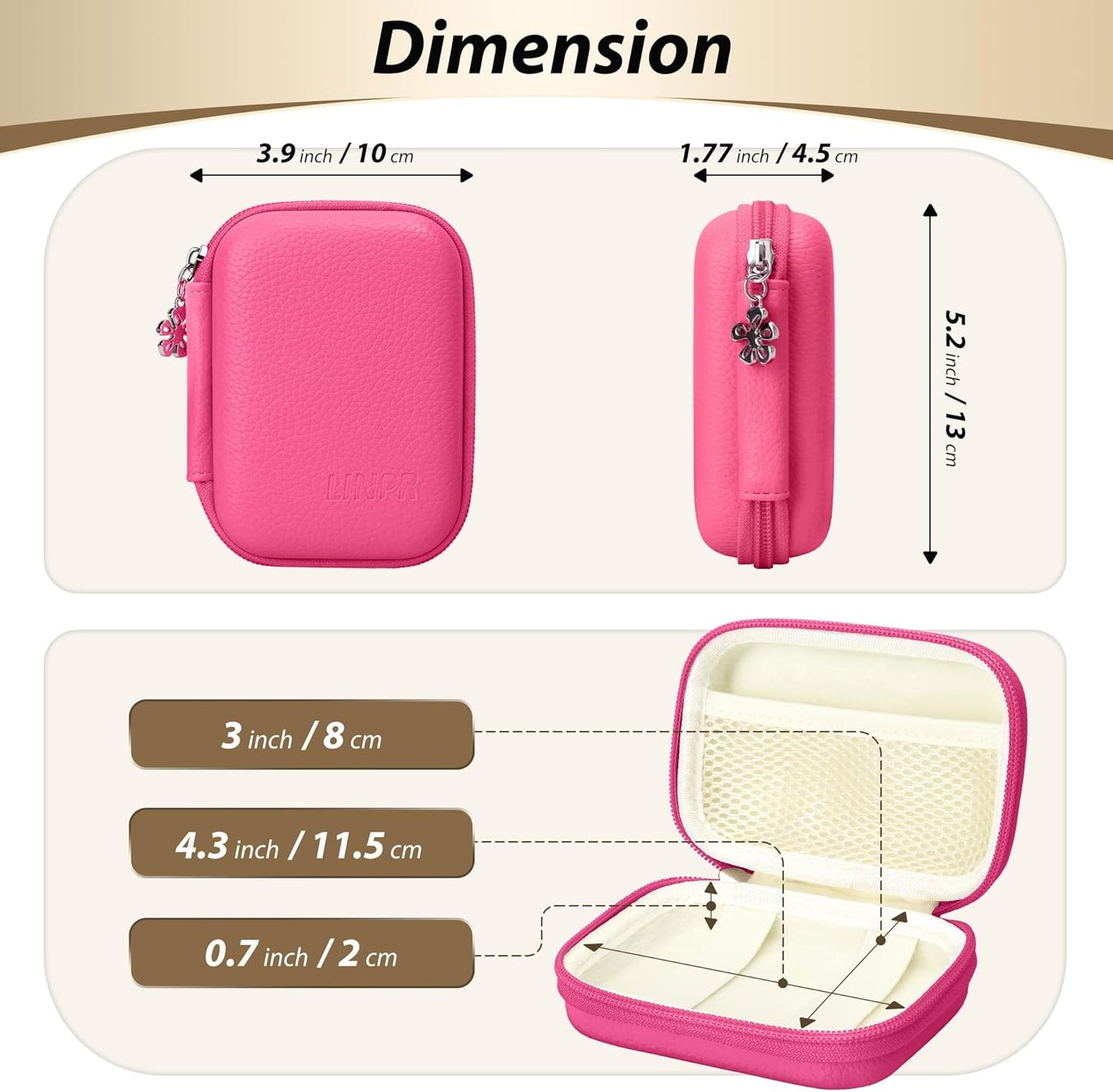 Digital Camera Case for CAMKORY, KODAK PIXPRO FZ45/FZ55, Canon IXUS 285 HS, Lecran, Small Travel Compact Camera Holder with Mesh Pocket for Accessories SD Card (Rose Pink)