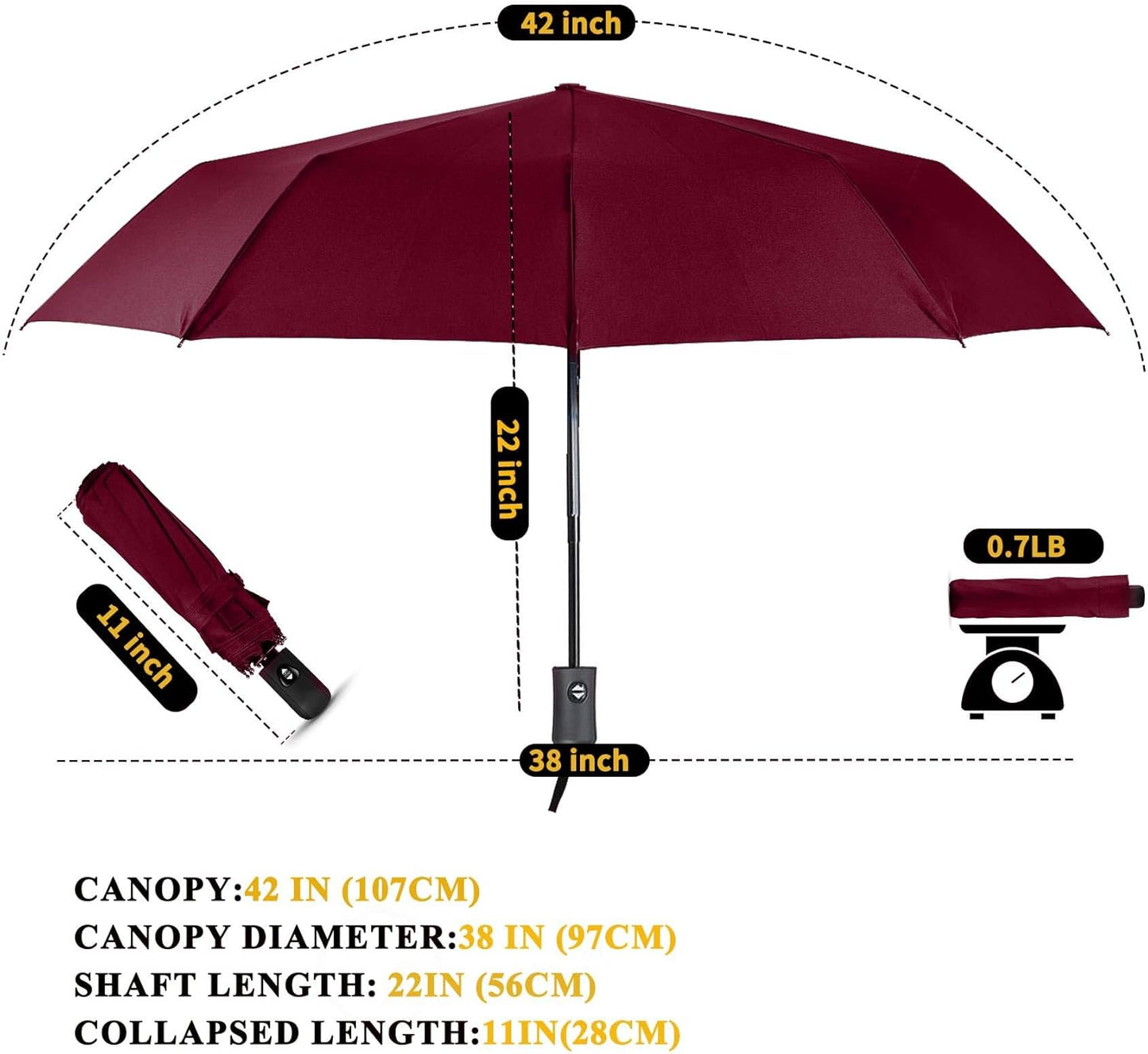 MRTLLOA 42/49 Inch Compact Windproof Travel Umbrella for Rain, Lightweight, Portable, Automatic, Strong, Waterproof Folding Umbrellas for Women, Men and Teenagers