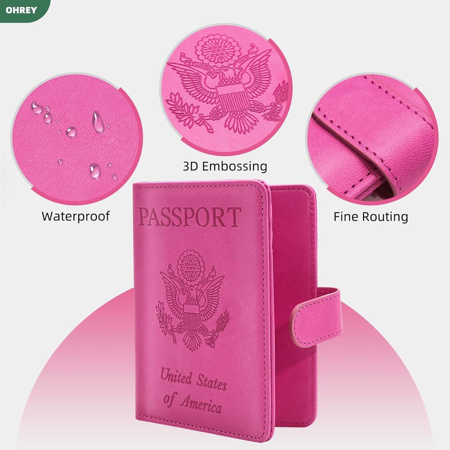 2 Pack Passport Holder for Travel with Luggage Tag Cover – RFID Blocking Passport Wallet Holder for Women & Men | PU Leather Passport Case with Money Pocket & Magnetic Clasp, Blac & Pink