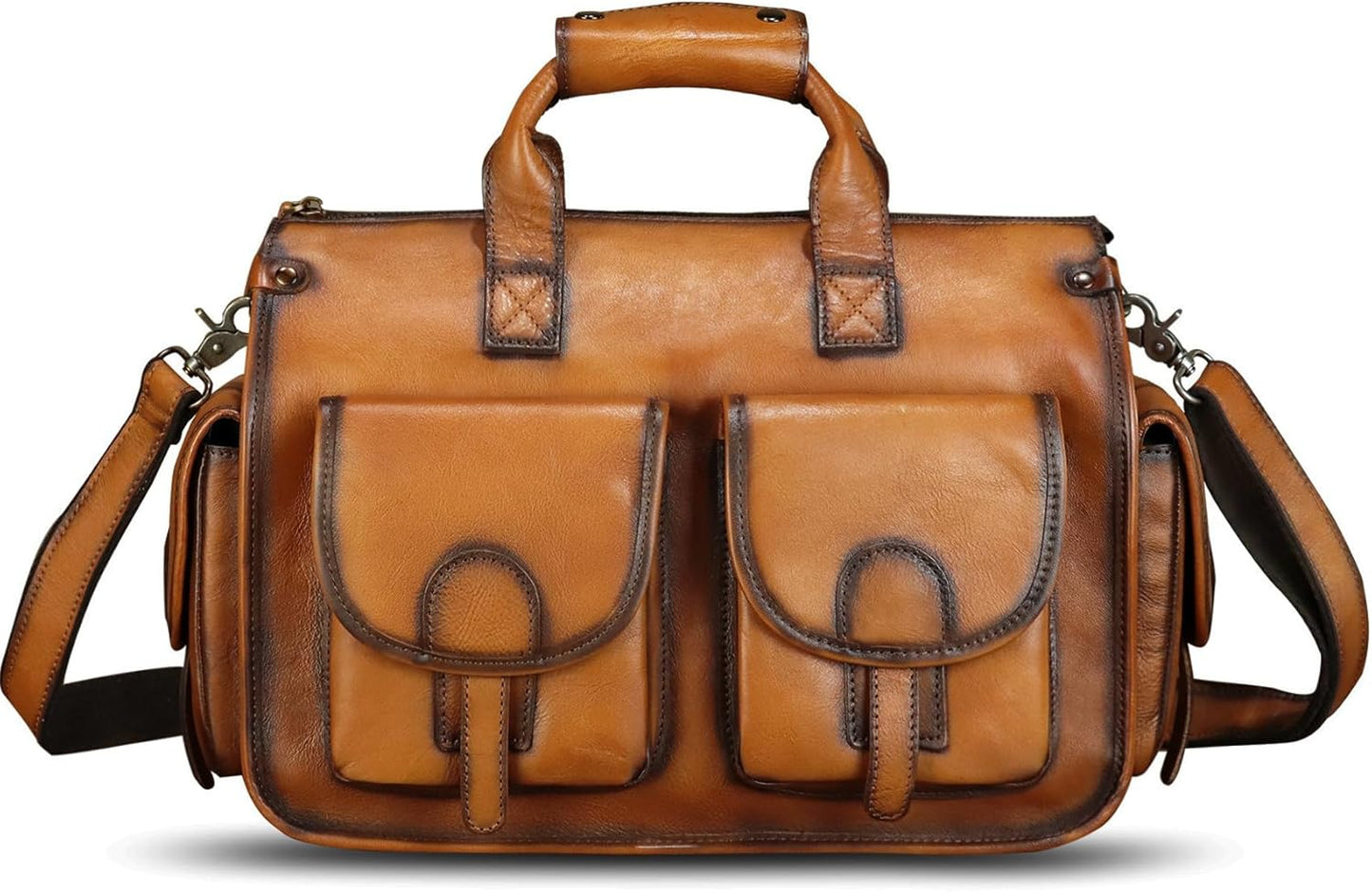 Genuine Leather Messenger Bag and Briefcase Purse for Men Real Leather Shoulder Bag Top Handle Satchel Purse for Laptop Strap