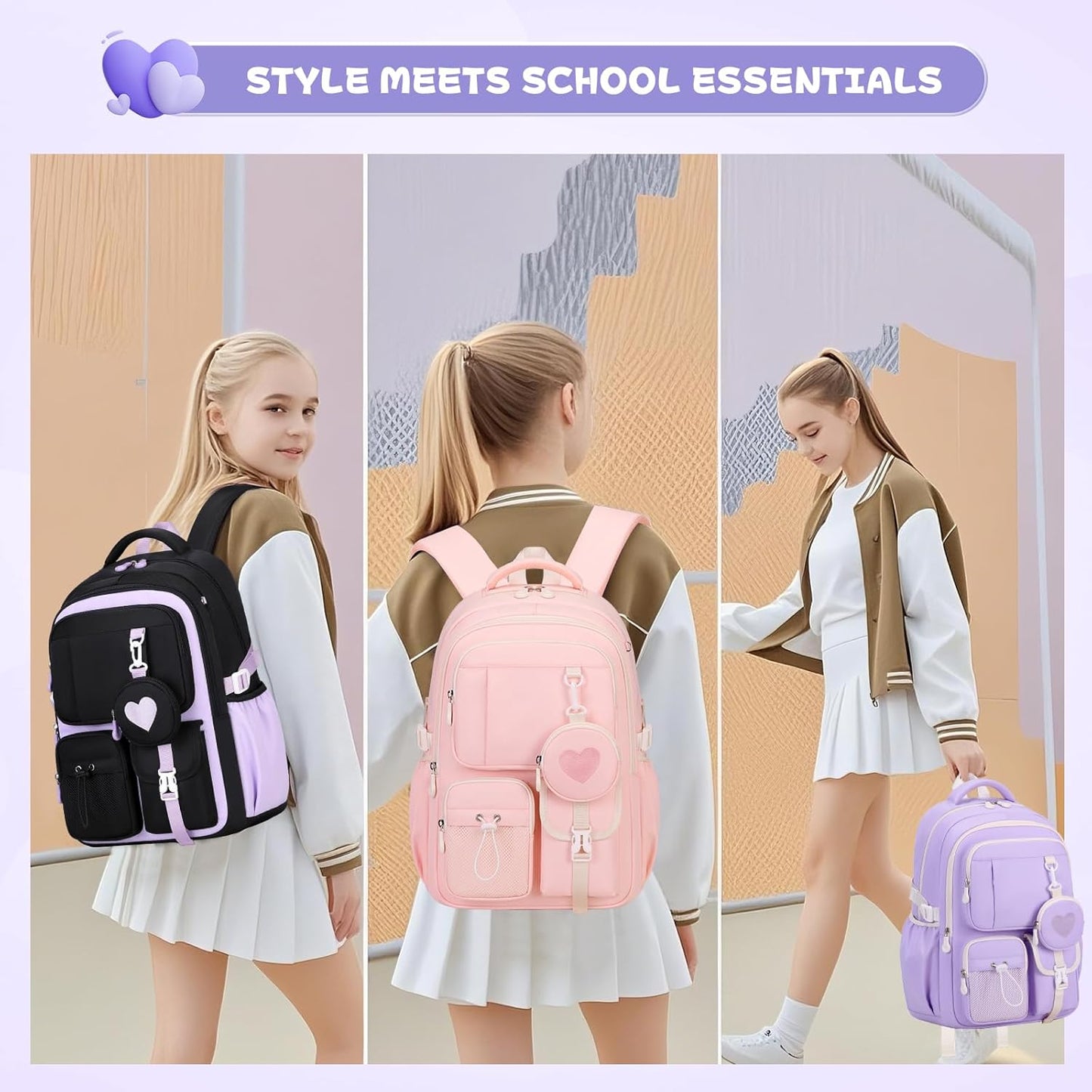 MOONBABY Girls Backpack, Kids Backpack for Girls, School bag for Primary Elementary Teenage, Middle School Students Bookbag