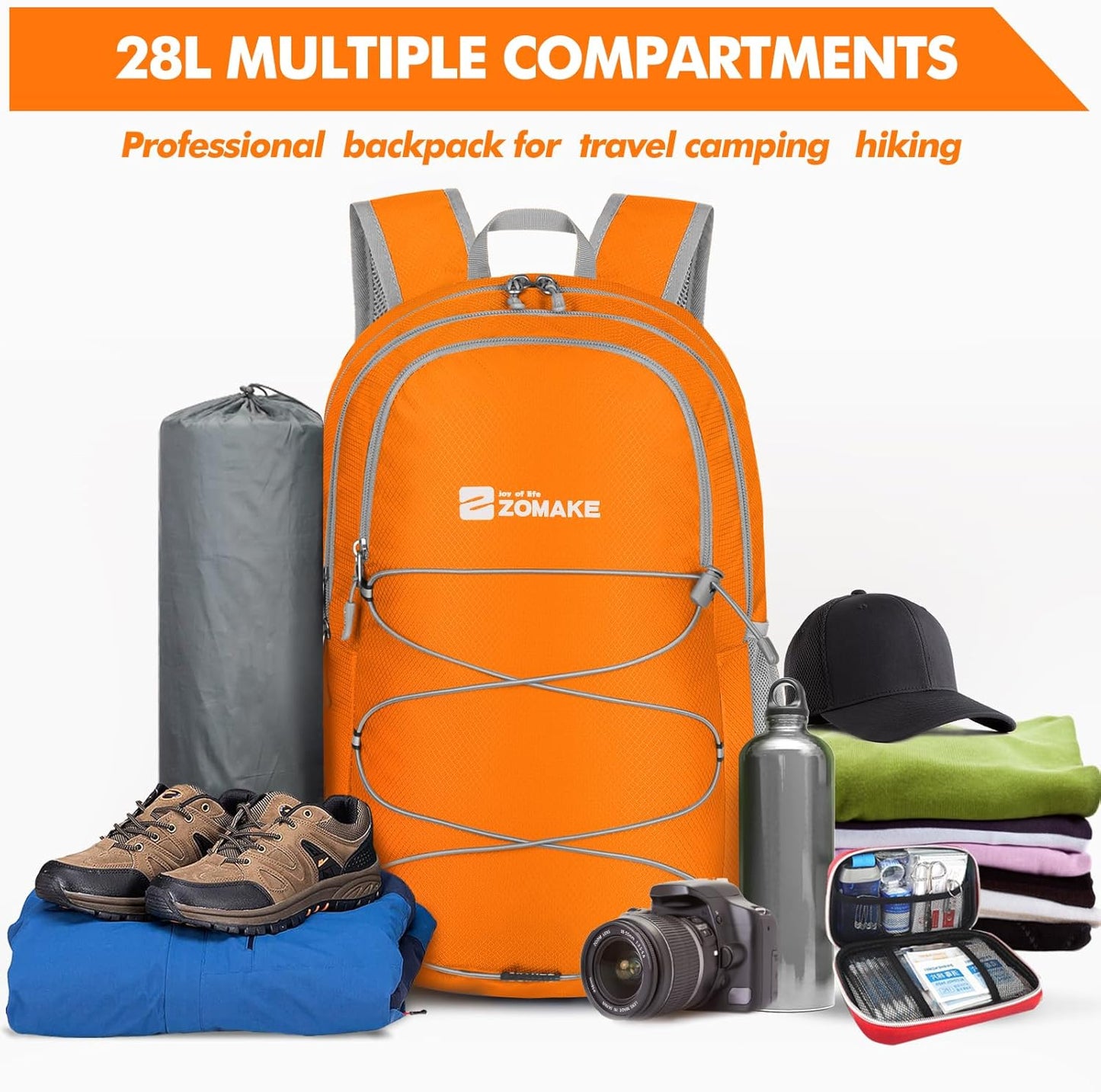 ZOMAKE Lightweight Packable Backpack 28L, Foldable Backpacks Water Resistant Collapsible Day Bag Light Daypack for Hiking