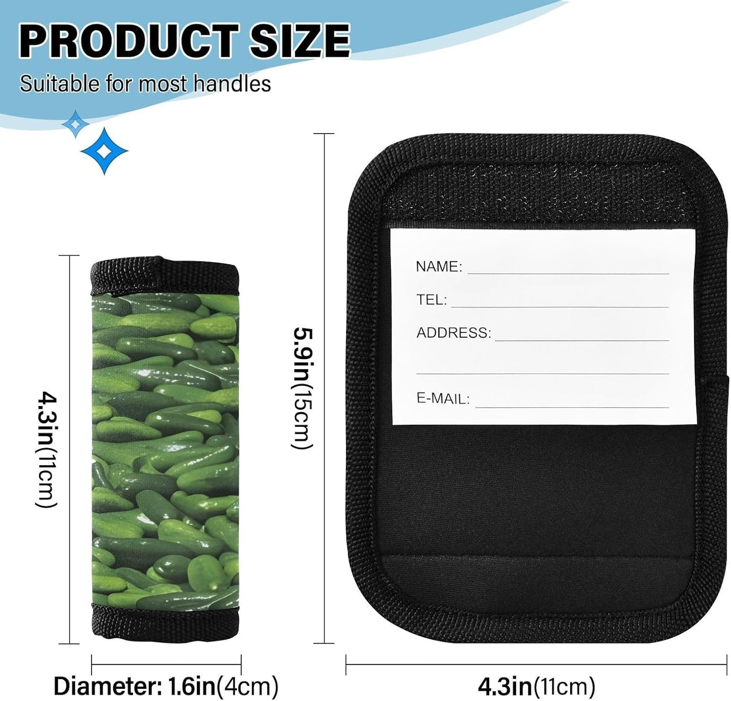 Dill Pickles 2 Pack Luggage Handle Wrap for Suitcase Luggage Identifier Travel Tags Handle Protection Sleeve Cover