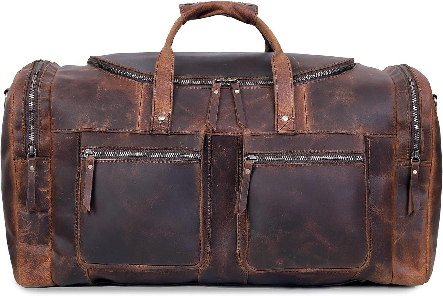 28" Vintage Duffel Classic Style with Modern Outlook Retro Thick Full Grain Cowhide Handmade Airplane Underseat Carry On Bags Leather Gym Overnight Luggage Bag