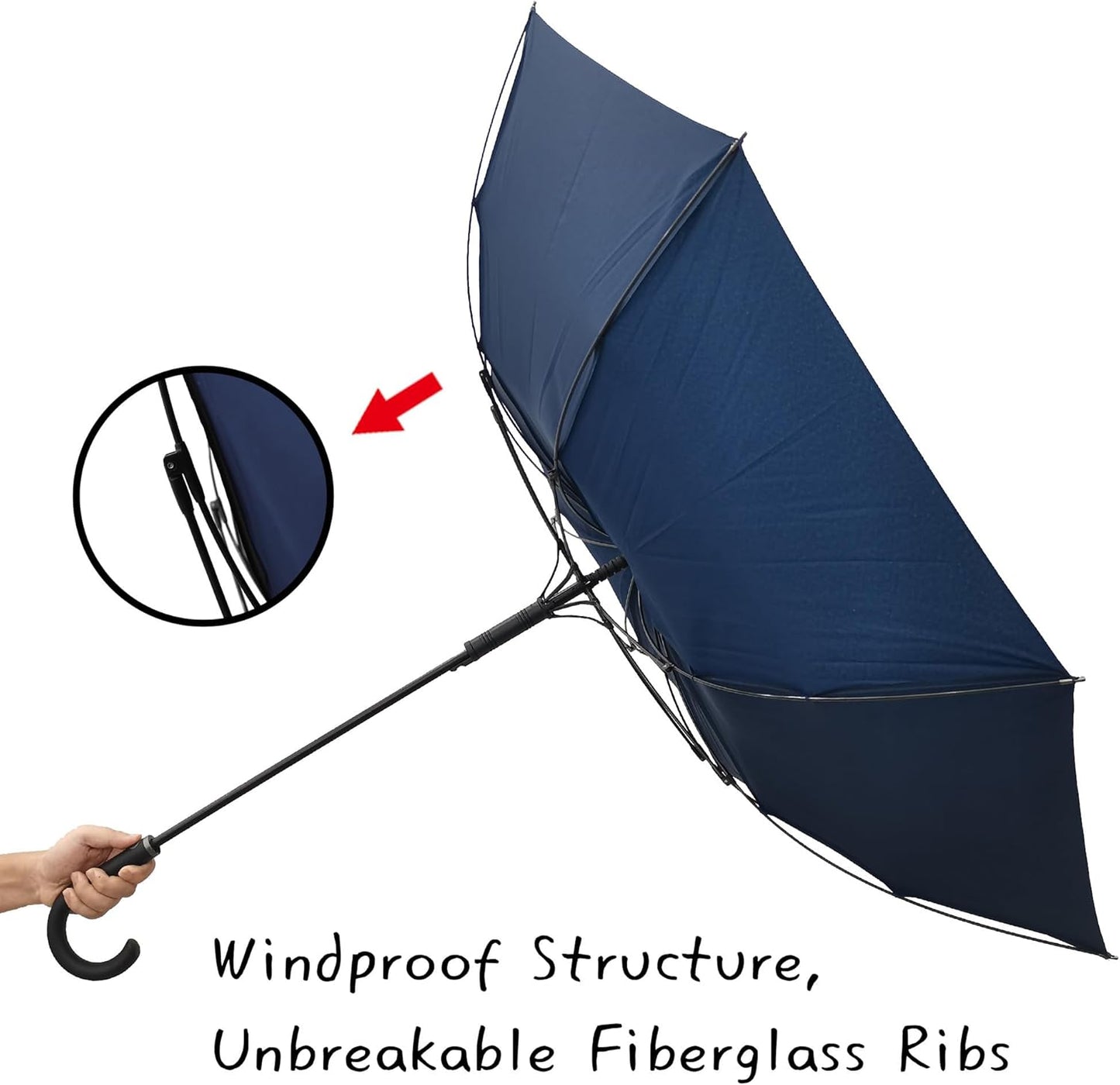Large Stick Umbrella Windproof Automatic Open 50 Inch Umbrella with Hook Handle,Over Sized J Handle Umbrellas for Men and Women,Windproof Unbreakable Stick Rain Golf Umbrella.