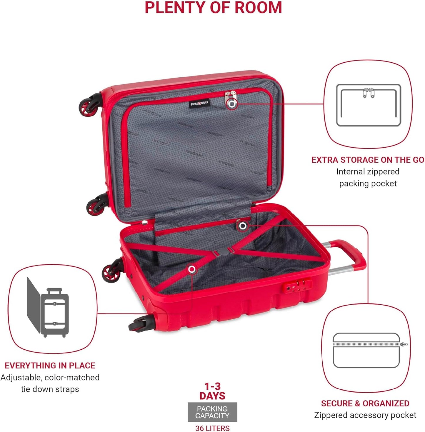 SwissGear 7366 Hardside Expandable Luggage with Spinner Wheels, Red, Carry-On 19-Inch