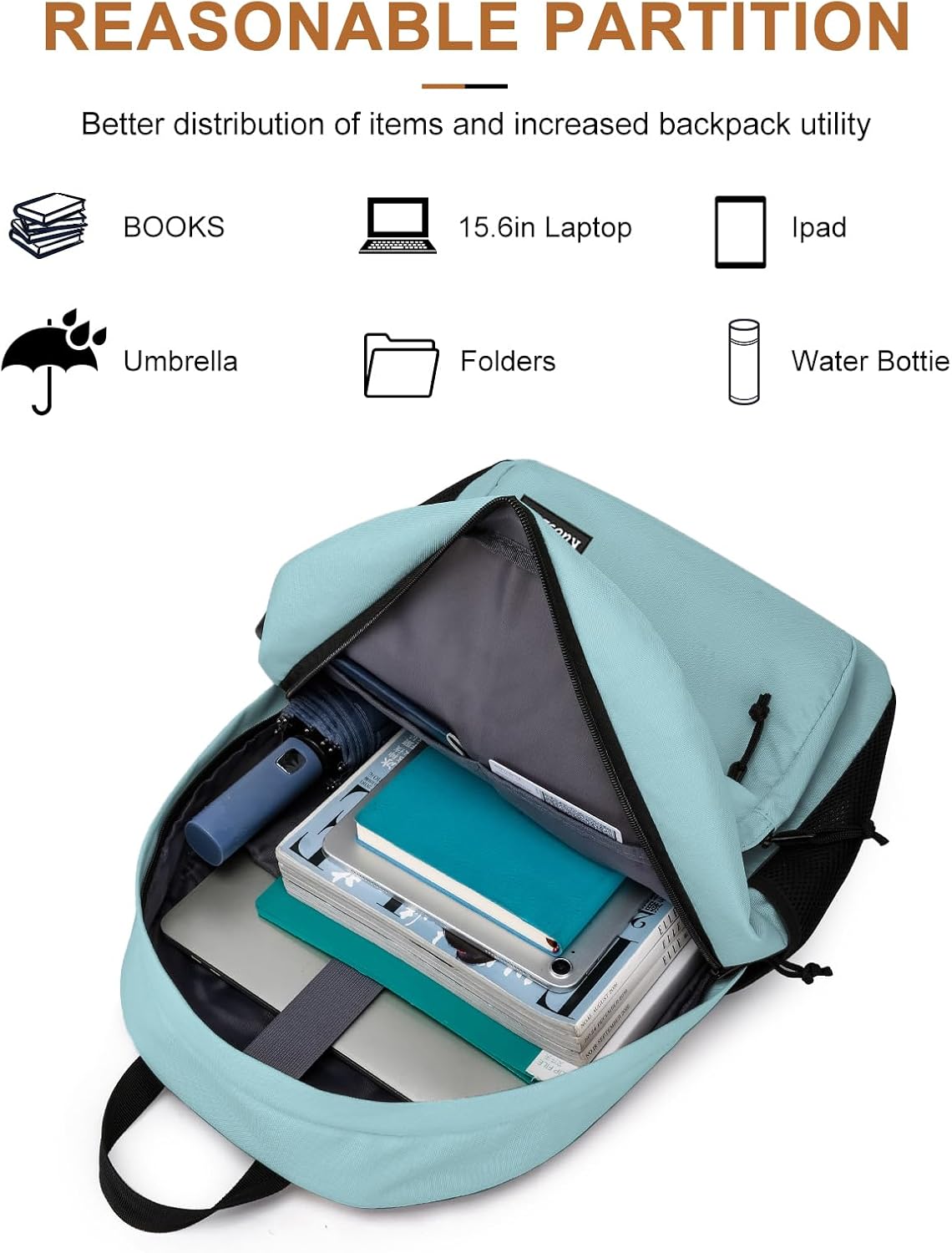 Backpack for School Teen Boys & Girls, Lightweight Casual Backpacks for Men and Women, Classic Basic Water Resistant Casual Daypack Fit 15.6 Inch Laptop, Teal