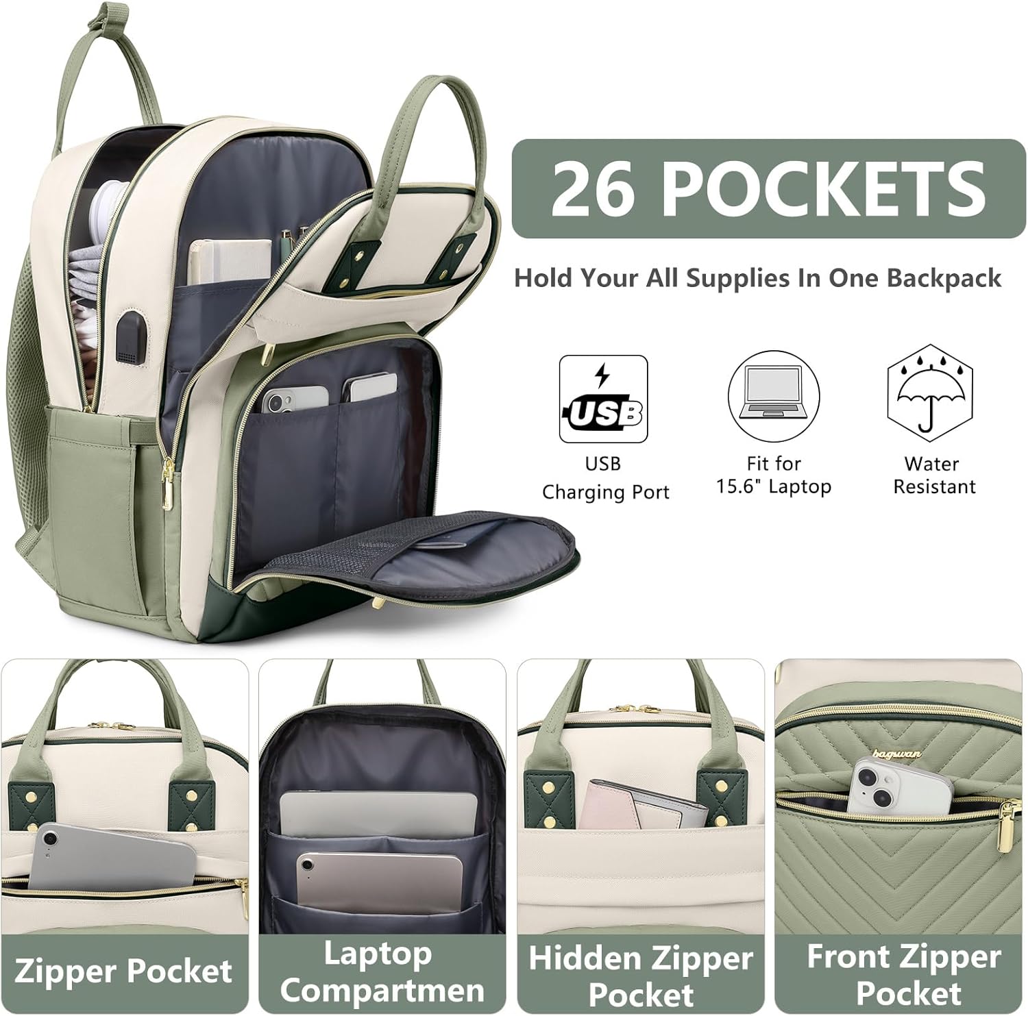Laptop Backpack for Women Work Bag - 15.6 inch Travel Backpack with USB Charger College Bookbag