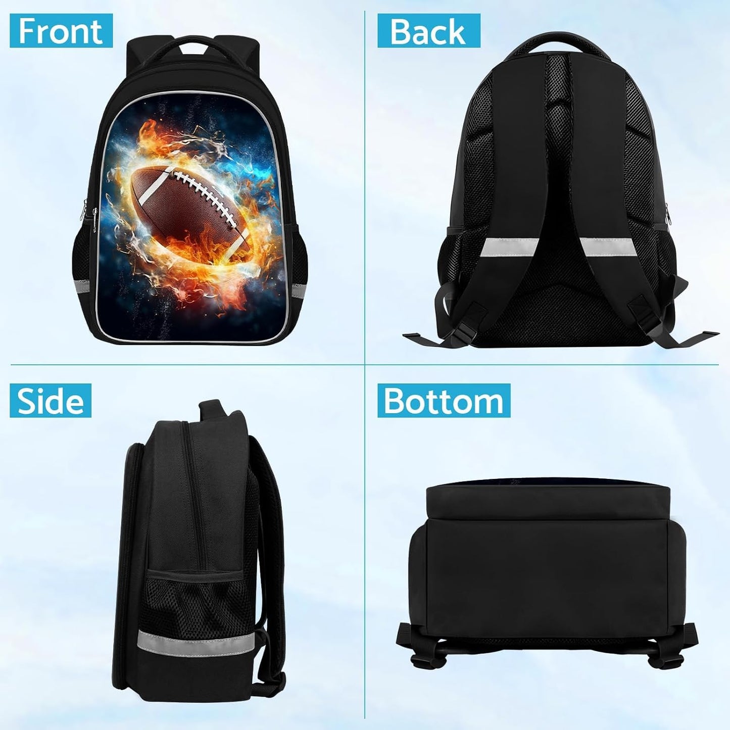 School Backpack for Boys - American Football Boys Backpack for Kids Children Teens Elementary Middle School - Students Bag for Ages 6-18,17″Bookbag Multifunctional Large Capacity