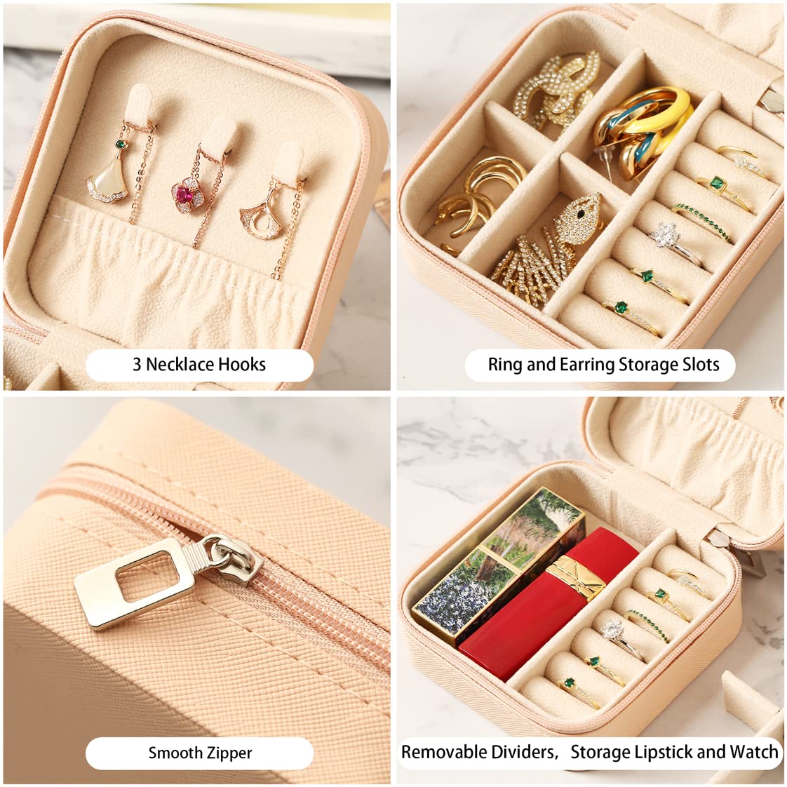 ZPROW Travel Jewelry Case, Mini Portable Jewelry Travel Boxes, Small Jewelry Organizer for Rings