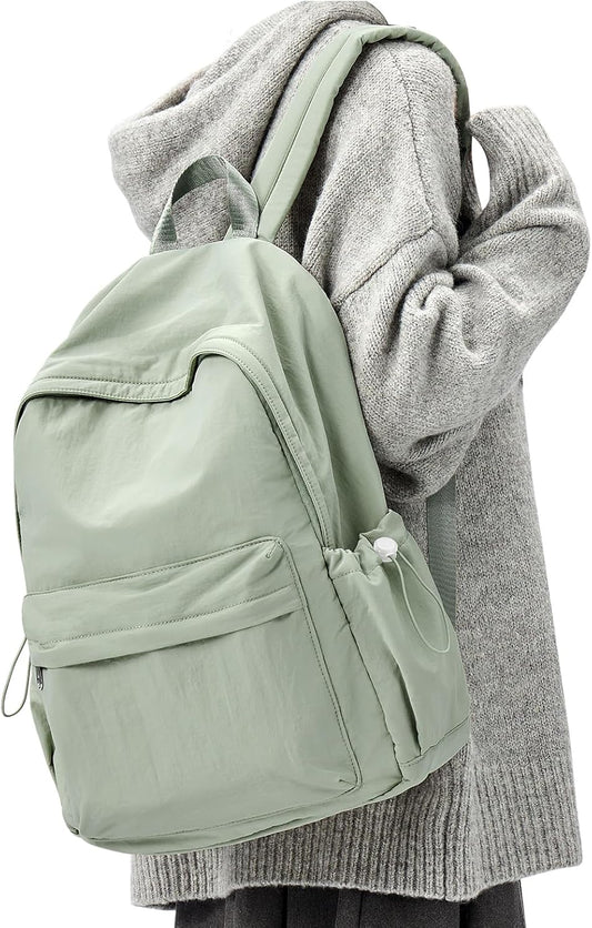Simple School Backpack For Women Men Aesthetic Medium Backpack Lightweight Casual Daypack College Backpacks Cute Bookbag for Teens Girls Boys Basic Bagpack（Green）