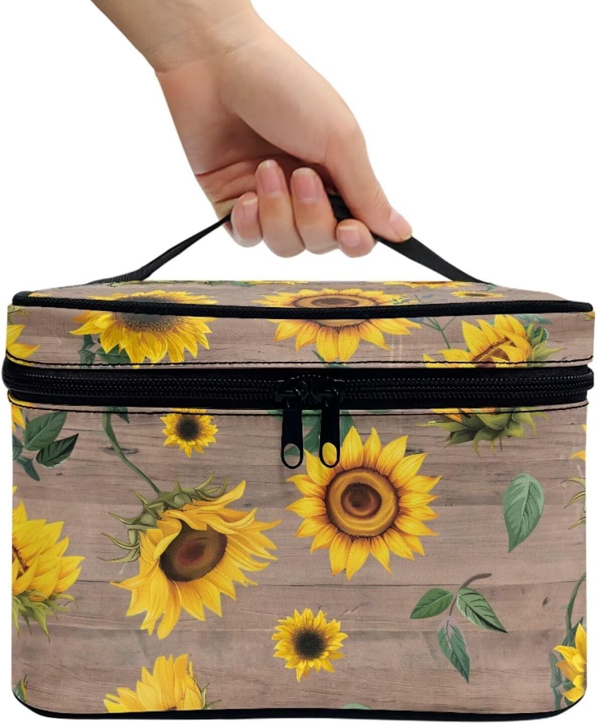 JoyLamoria Cosmetic Bag Toiletry Bag Zipper Closure Pouch Durable Makeup Bag Travel Case with Yellow Sunflower Print