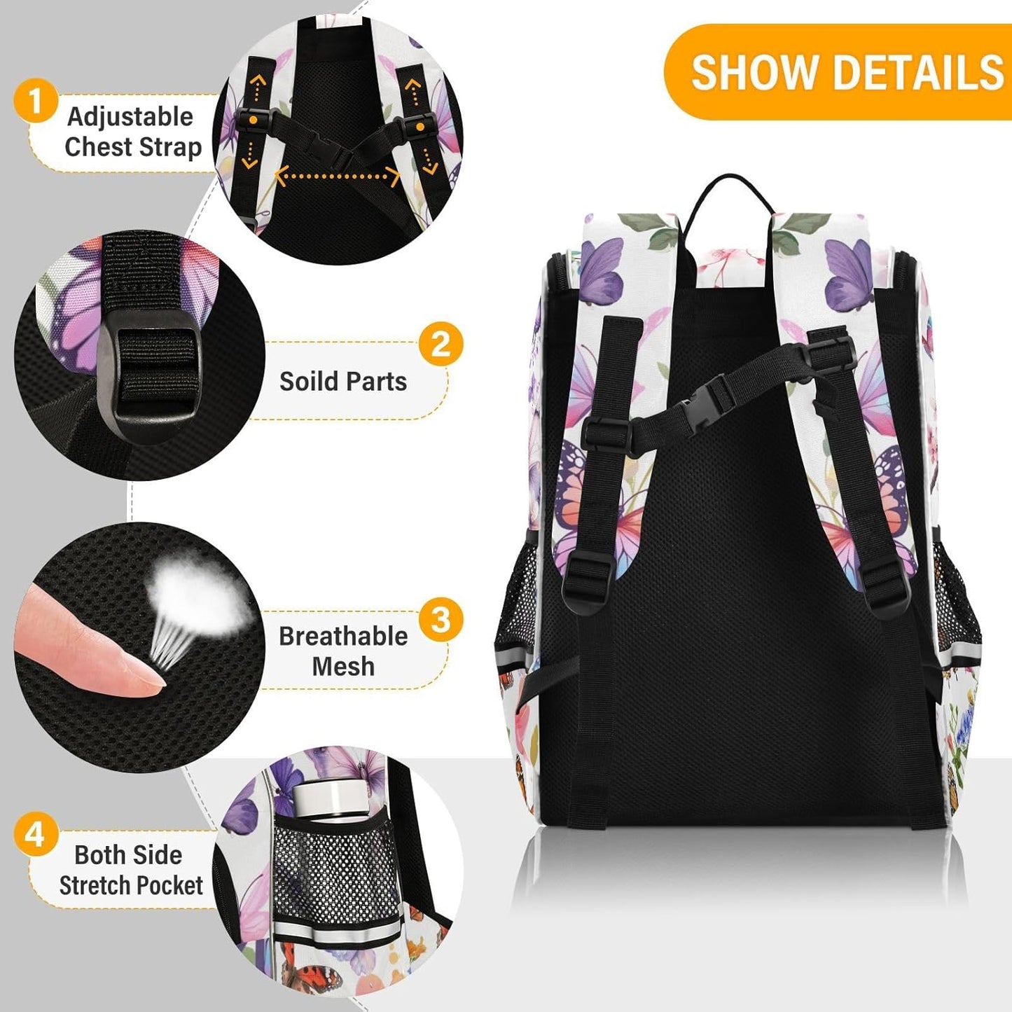 Butterfly Flowers Cute Backpack For Girls Kids Backpack Boys Teen School Bag Bookbag Travel Daypacks