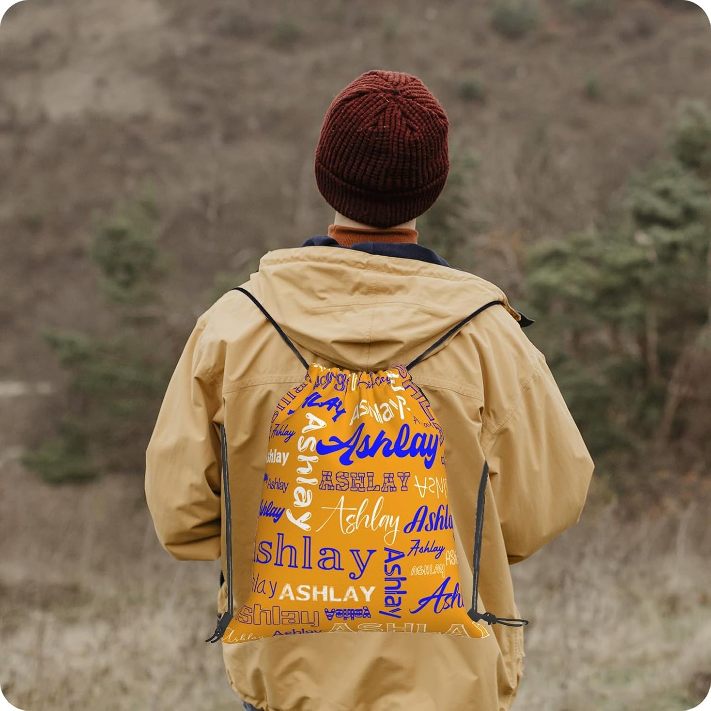Personalized Drawstring Bag with Your Name Drawstring Backpack for Men Women Small Gym Beach Shopping Sport Yoga Bag (Custom Name-15)