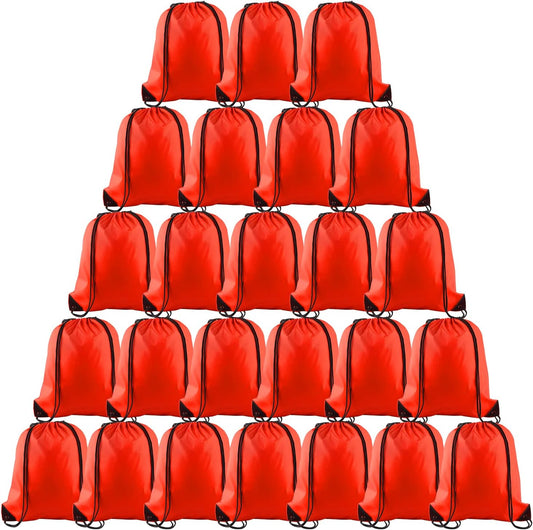 PLULON 25 Pcs Red Drawstring Backpack Bags Bulk String Backpack Cinch Sack Pull Sport Gym Backpack Bags for Yoga Traveling Outdoor Sports