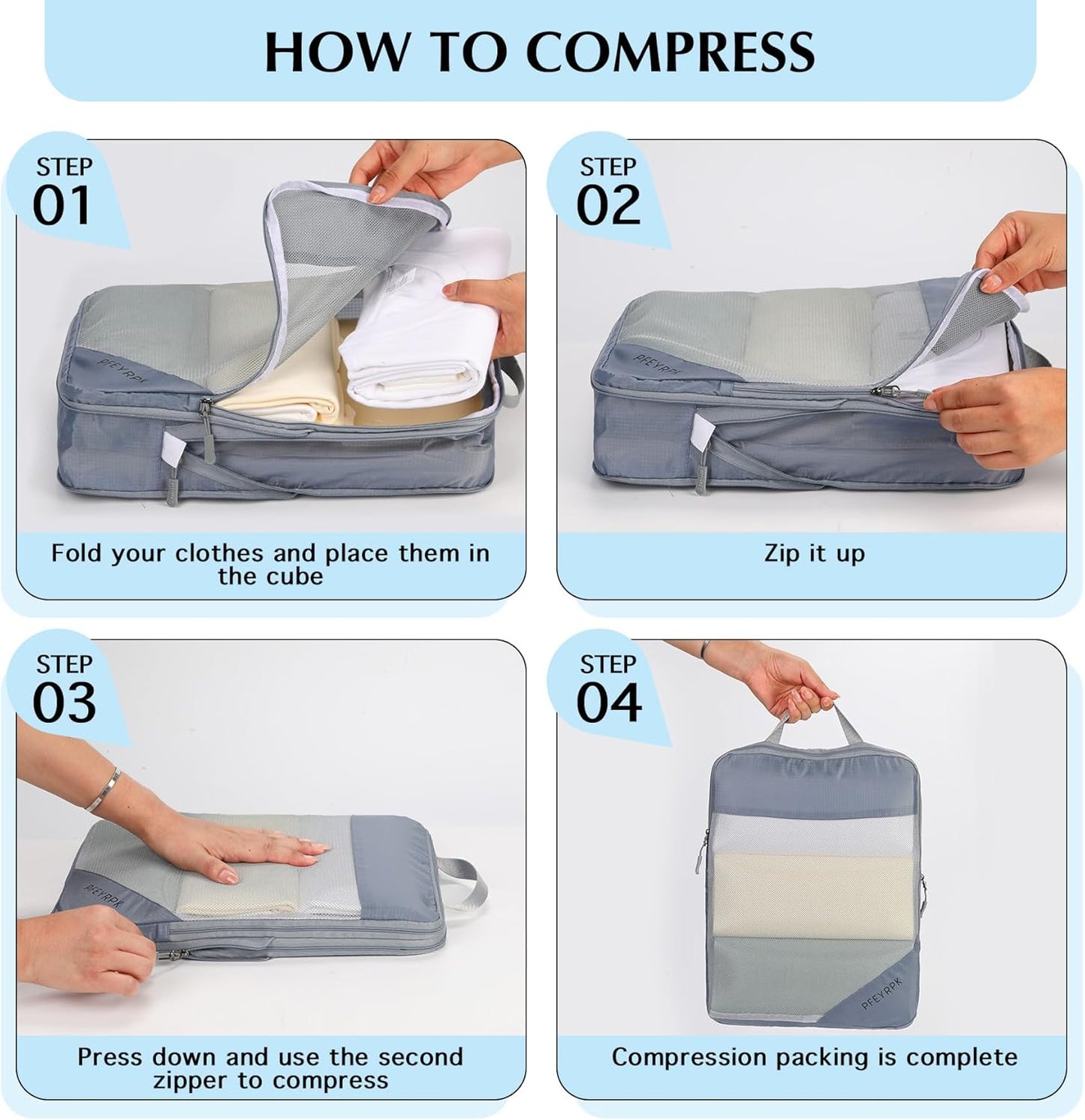 Lightweight Compression Packing Cubes for Suitcases, Compressible Expandable Travel Packing Organizer with Clear Toiletries and Backpack Bag, Travel Essentials for Carry on Luggage 7 Set