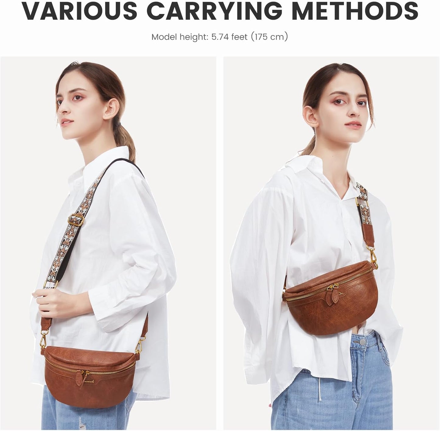 LOVEVOOK Fanny Packs for Women Cross Body, Vegan Leather Belt Bag for Women, Waterproof Sling Purse Fashion Waist Pack Designer Chest Bum Bag with Boho Style Strap