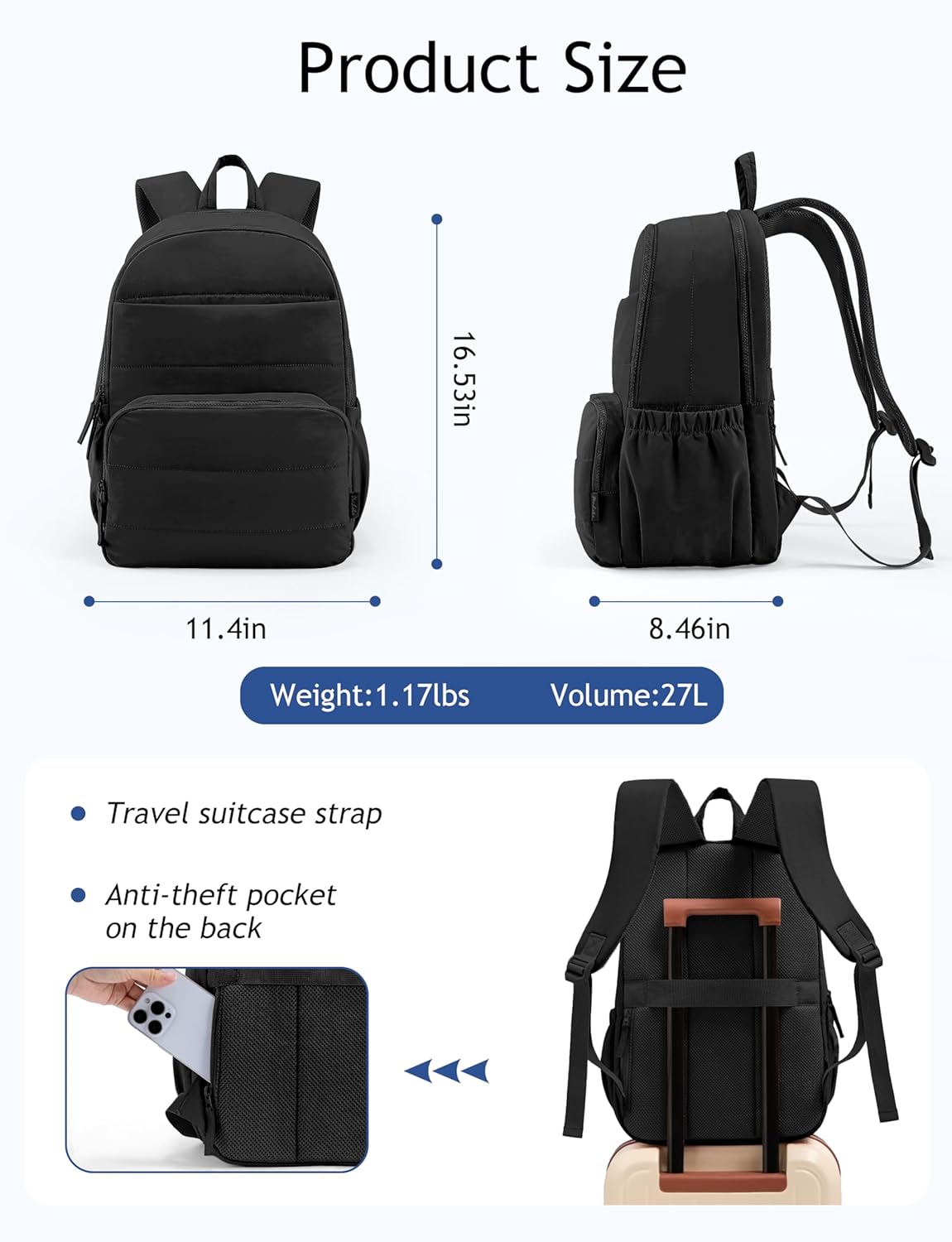 Travel Backpack for Women, 15.6 Inch College Laptop Backpack, Water Resistant Work Backpacks, Cute Quilted Bookbag