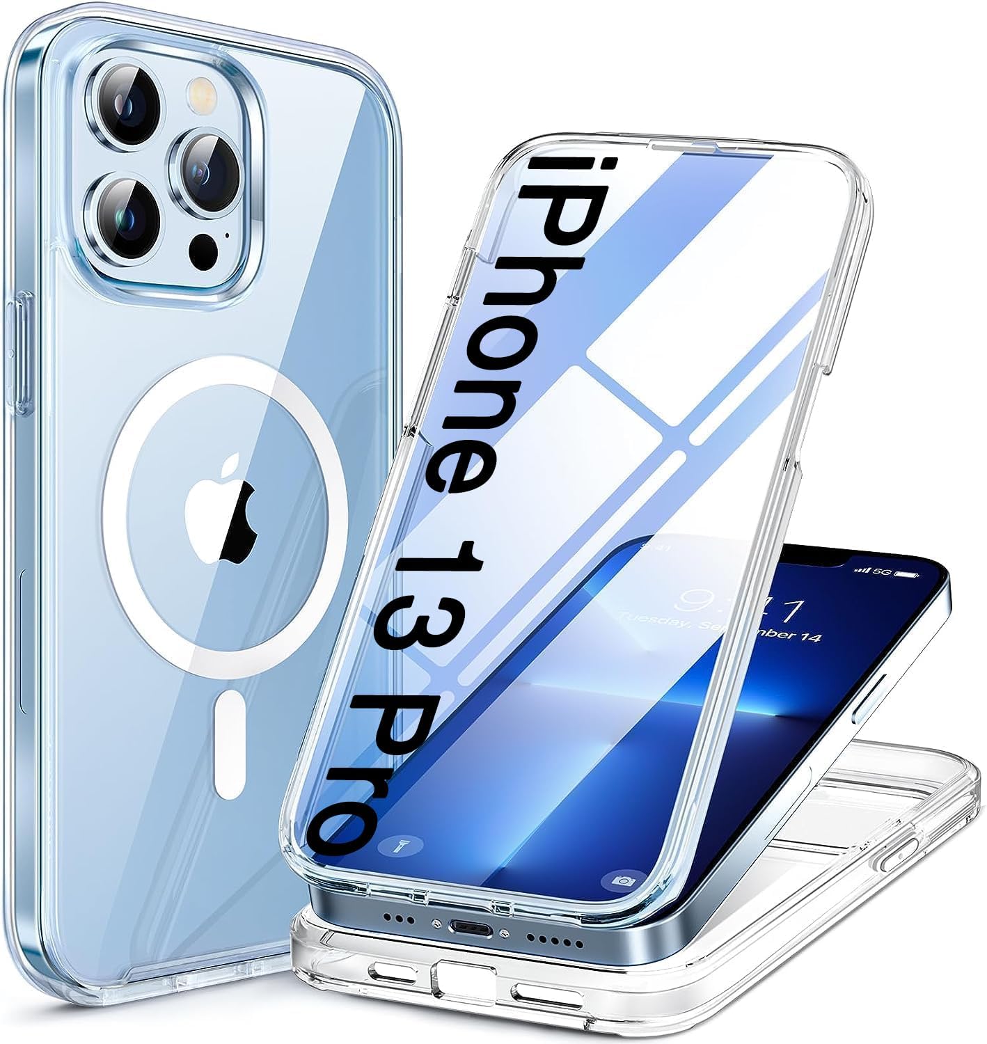 Miracase Magnetic Case for iPhone 13 Pro 6.1 Inch,with MagSafe,Built in Screen Protector,Full Body Protection(Clear)
