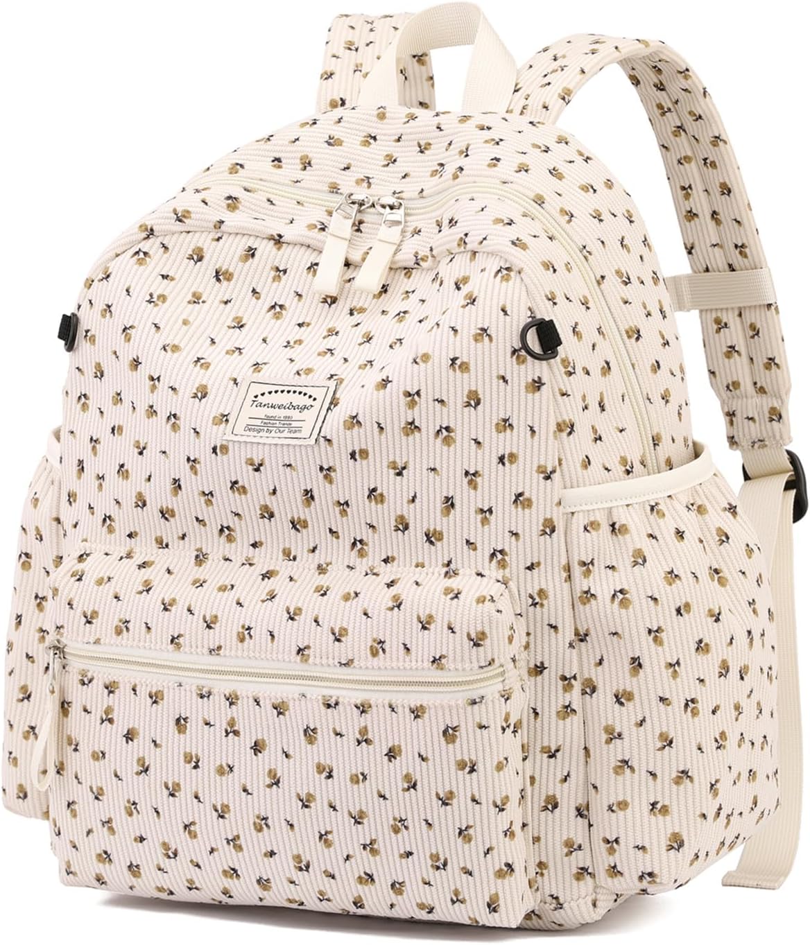 Corduroy Kids Backpack for Boys Girls 2-5 Toddler Backpacks for Primary Elementary Kindergarten (Flower Beige, Small (13.7" H Fit A4 Folder))