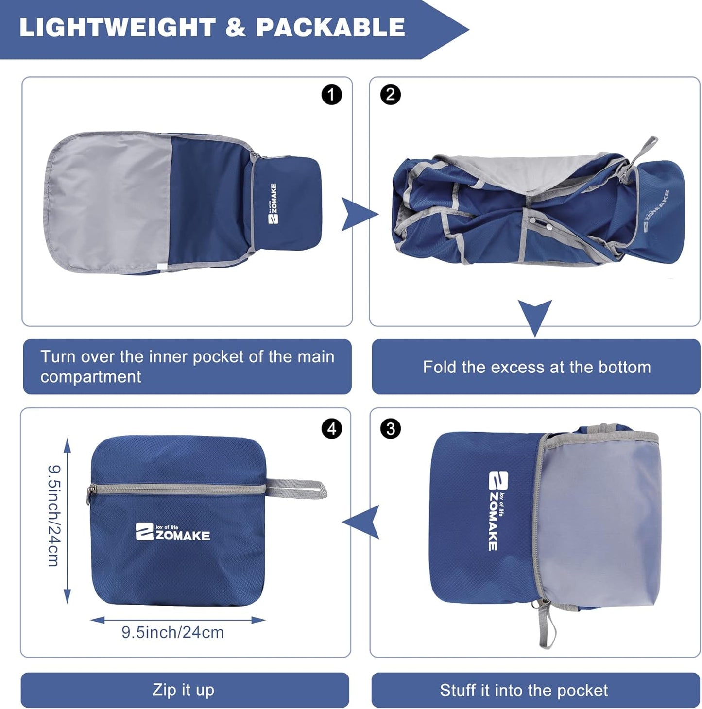ZOMAKE Lightweight Packable Backpack 35L, Foldable Backpacks Water Resistant Collapsible Light Daypack for Hiking