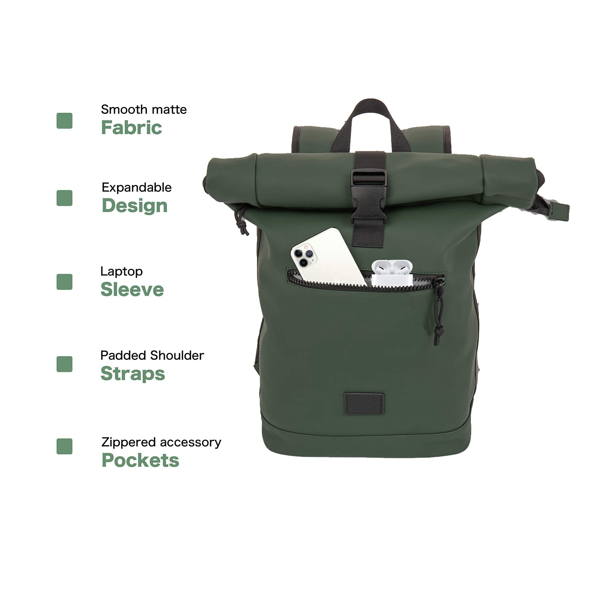 X RAY Roll Top Laptop Backpack for Men Women, PU Leather Expandable Roll Up Backpack Capacity
