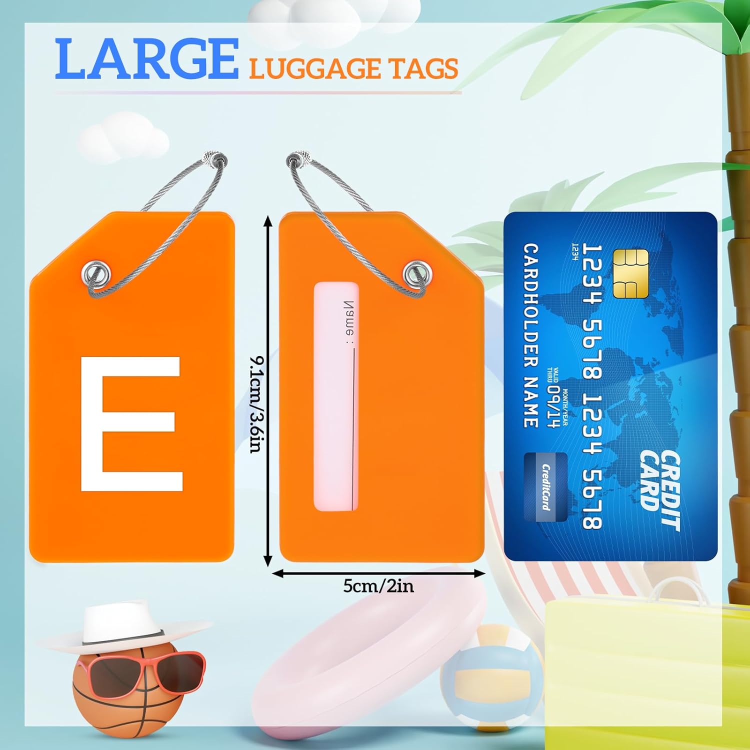 8 Pcs Initial Letter A-Z Luggage Tags Silicone Suitcase Instrument Tag with Name Card and Stainless