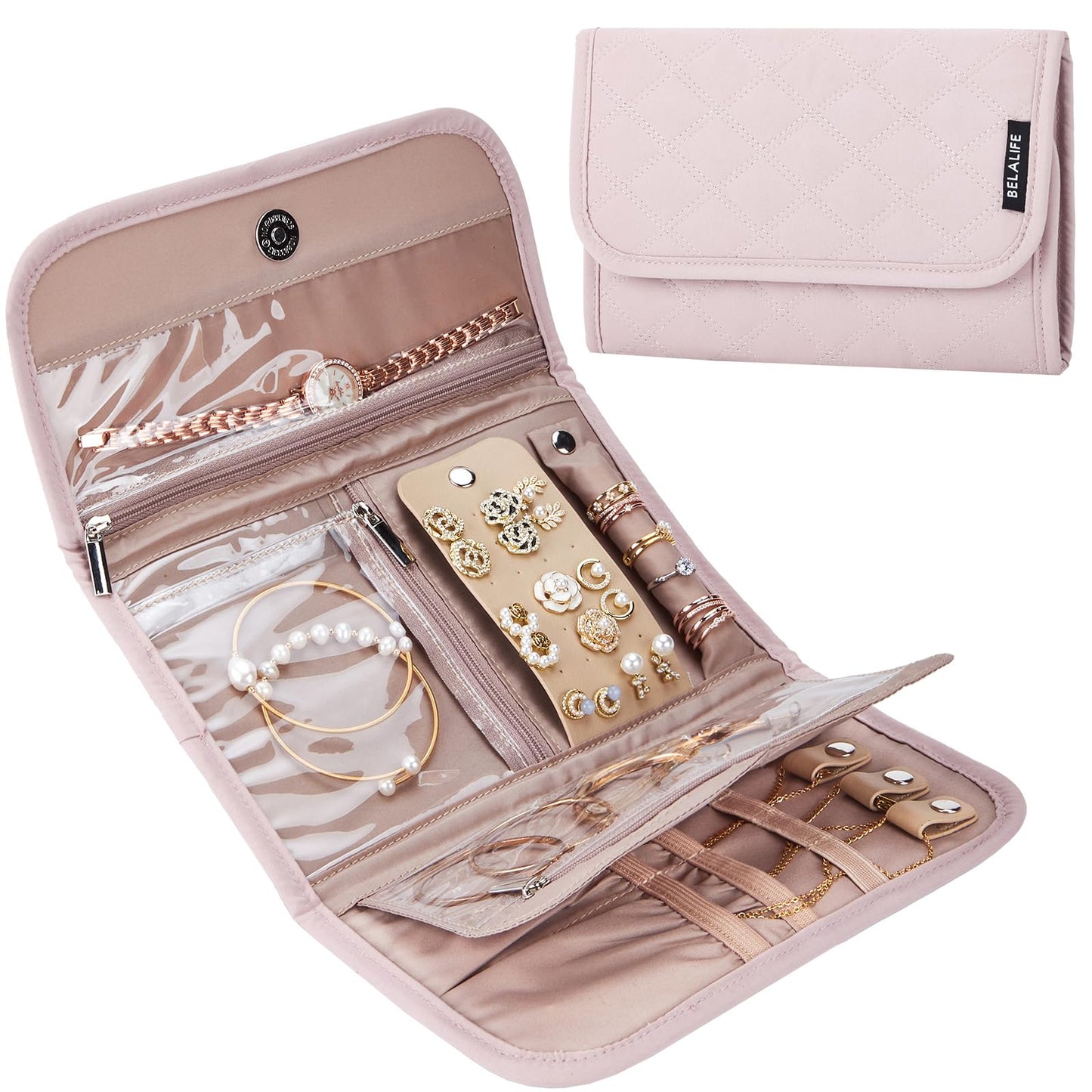 BELALIFE Travel Jewelry Case, Jewelry Organizer Roll for Accessories