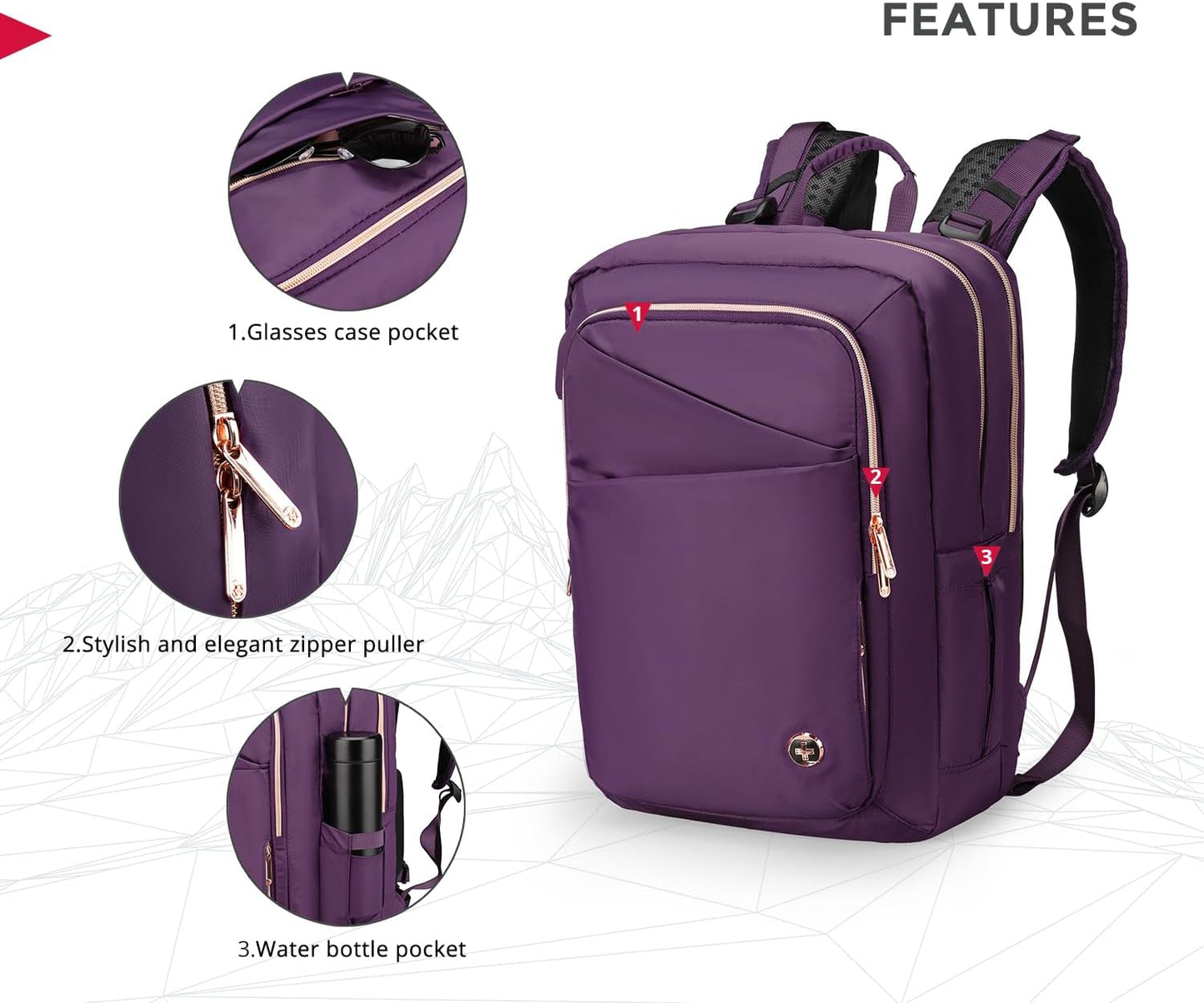 Swissdigital Design Massage Backpack for Women, Fits 15.6” Laptop, USB-A Charging, Commute, Short hual travel with Built-In Shoulder Massager, Purple l KATY ROSE