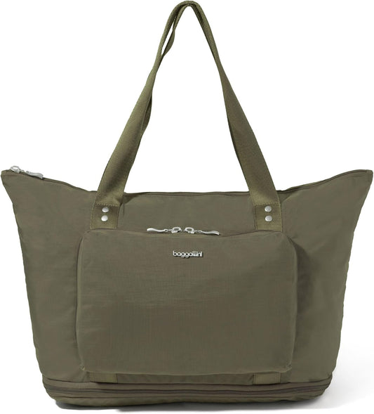 Baggallini Carryall Expandable Lightweight Travel Tote 22" Packable Folding Compact Nylon Washable Weekender w/Luggage Sleeve