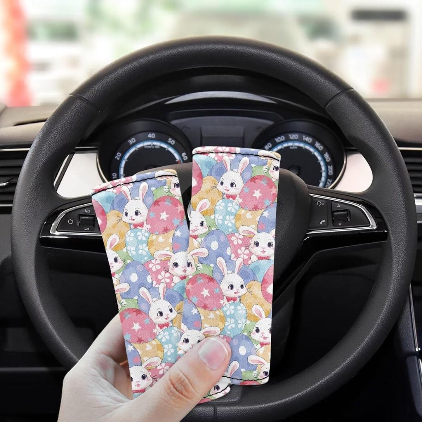 Cartoon Bunny Luggage Grip Gloves Eggs Luggage Handle Wrap Cute Suitcase Protective Handle Cover Set of 2 Pcs,Lovely Identifiers Marker Grips Protector