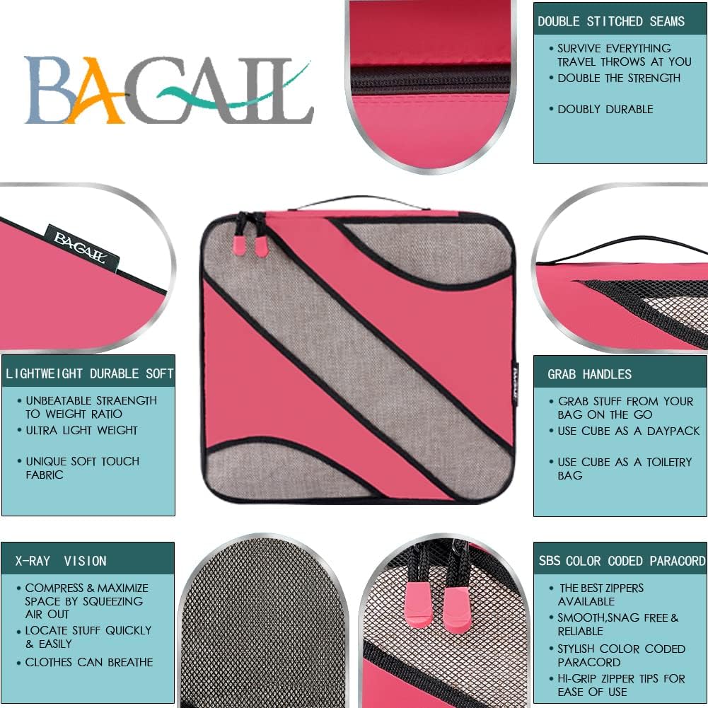 BAGAIL 6 Set Packing Cubes,Travel Luggage Packing Organizers
