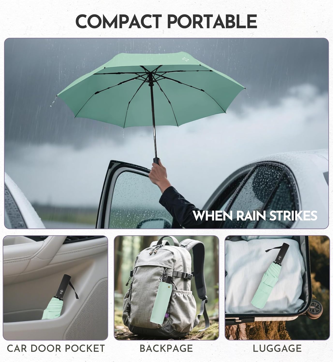 UV Travel Umbrella for Sun Protection & Rain, Compact Windproof Folding, Refined craftsmanship, Auto Open/Close, 43" Canopy with color coating, UPF 100+ UV Blocking, TSA Approved