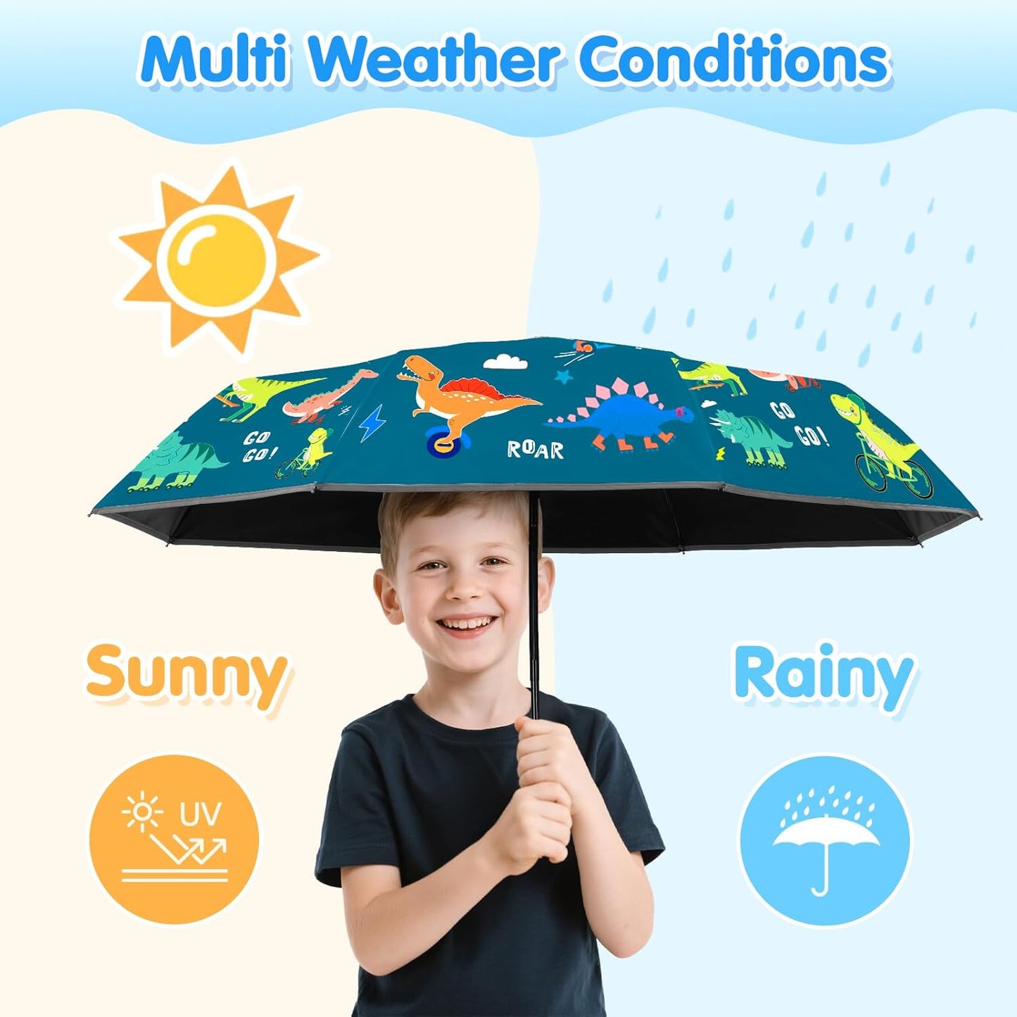Kids Folding Umbrella Toddler Umbrella with UV Protection Portable Auto Open/Close Anti-rebound