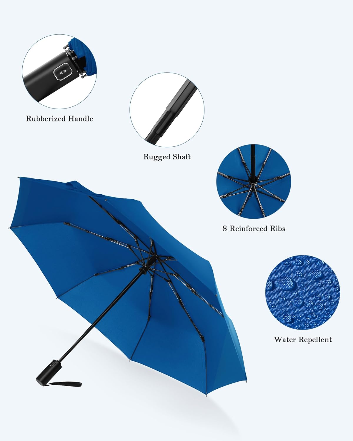 Windproof Travel Umbrella, Automatic Folding Compact Lightweight Umbrella for Women & Men, Durable
