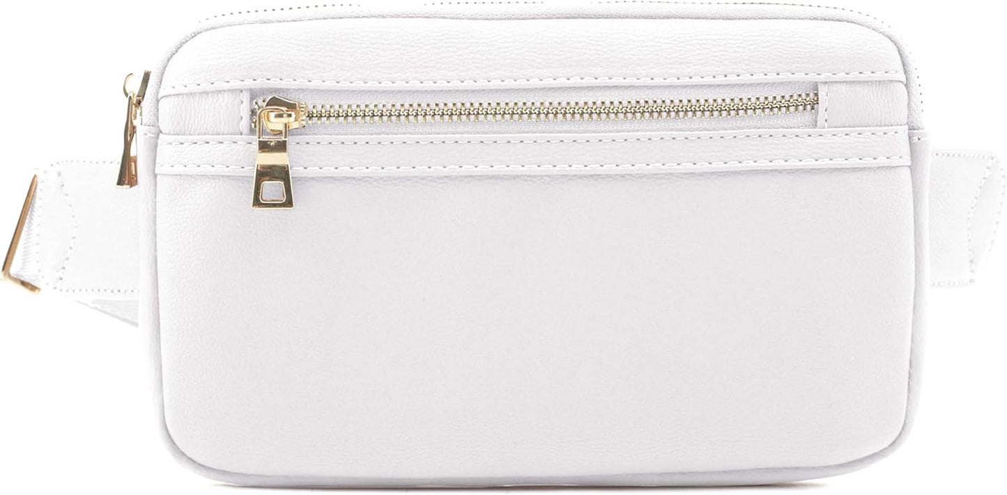 LOVESOME Vegan Leather Everywhere Fashion Waist Bag Fanny Pack Crossbody Bag Belt Bag Sling Bag with Adjustable Strap for Women (White)