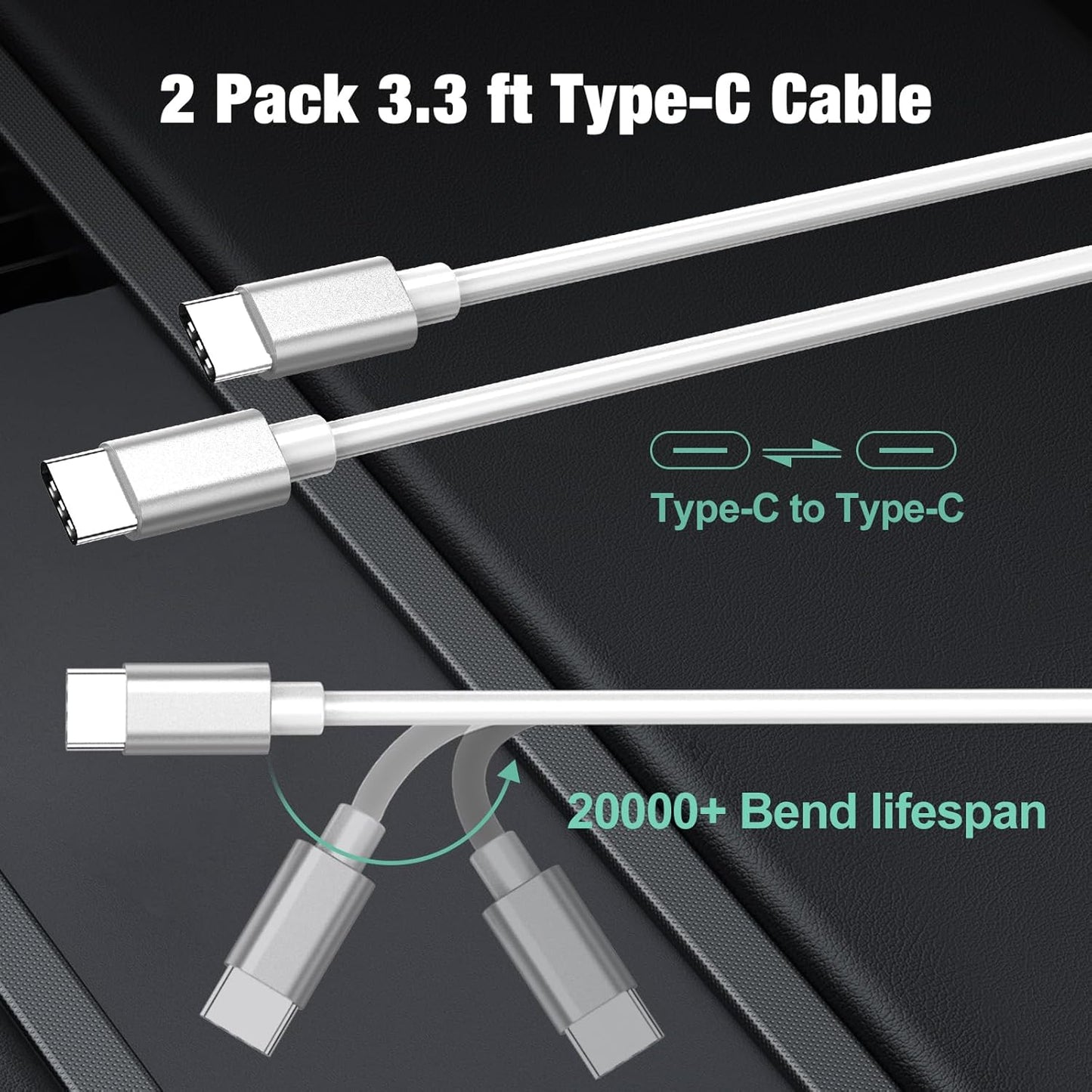 2 Pack 40W Fast USB C Car Charger Adapter for iPhone 17/16/15 Pro Max/Plus/Samsung Galaxy S25/S24 Ultra/S23 Car Phone Charger, Dual 20W PD Port Cigarette Lighter Adapter with 3.3FT Type C Cord-White