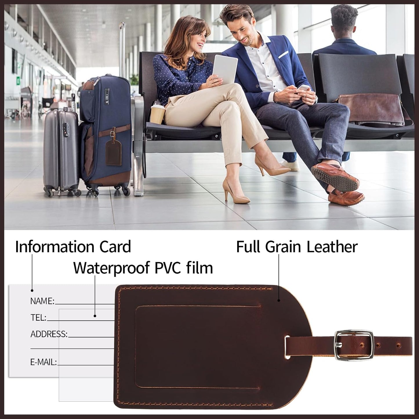 Ringsun Genuine Leather Luggage Tag for Suitcases ID Tags Bag Tags for Luggage (2 Pack)