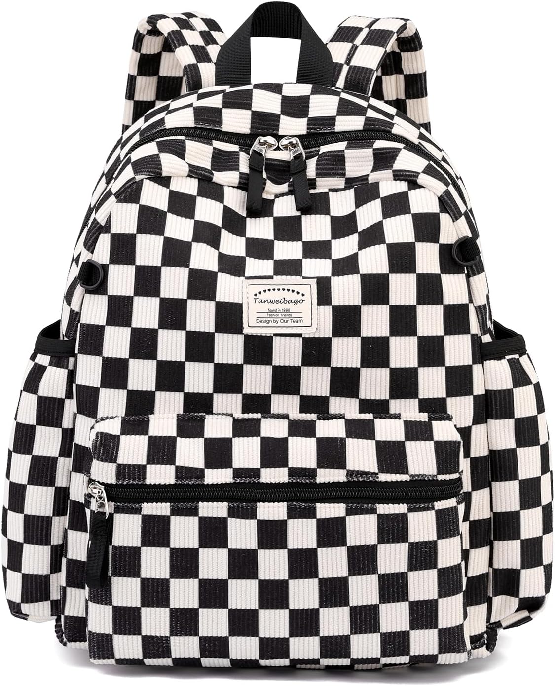 Corduroy Kids Backpack for Boys Girls 2-5 Toddler Backpacks for Primary Elementary Kindergarten (Checkered Black, Small(13.7" H Fit A4 Folder))