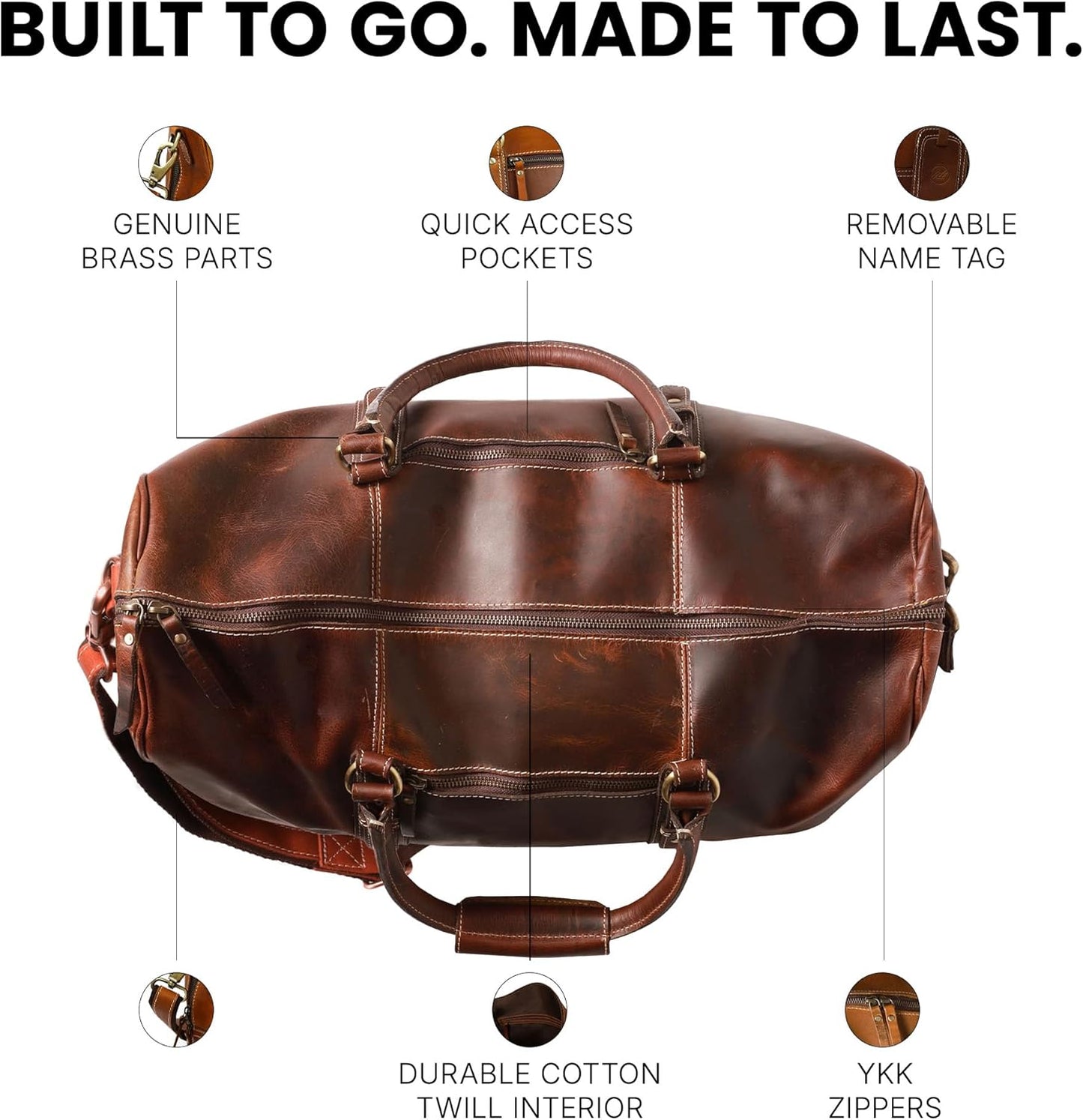 Premium Full-Grain Leather Duffle Bag for Men & Women | 20-Inch Handcrafted TSA Approved Carry-On Weekender Travel Bag with Multiple Pockets & Compartments by Northridge Leather (Antique Brown)
