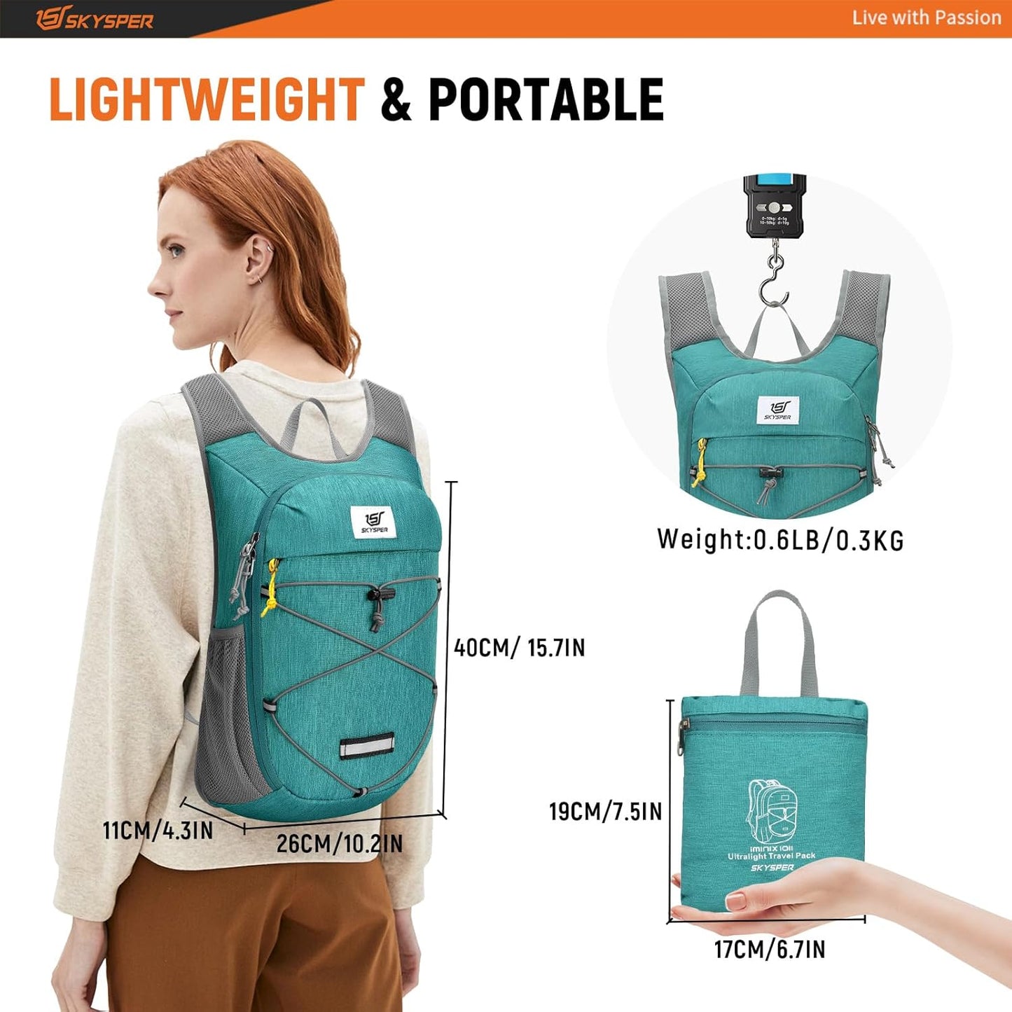 SKYSPER Foldable Hiking Backpack - 10L Small Lightweight Daypack Breathable Travel Backpacks for