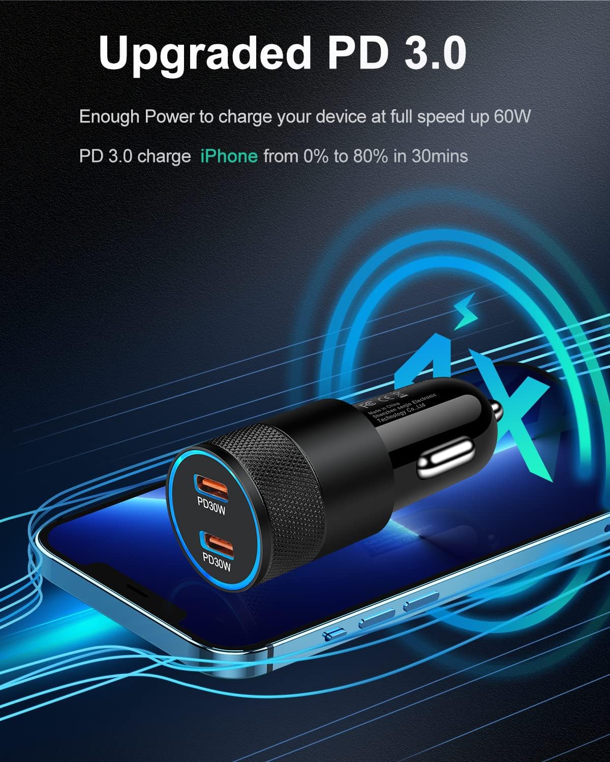 60W USB C Car Charger, 2 Pack AILKIN USB C Cigarette Lighter Adapter Fast Charging Dual Port PD3.0 Type C Car Charger Plug Compatible with iPhone 17 16 15 14 13Pro Max Galaxy S25/S24/23 Pixel 10 9Pro