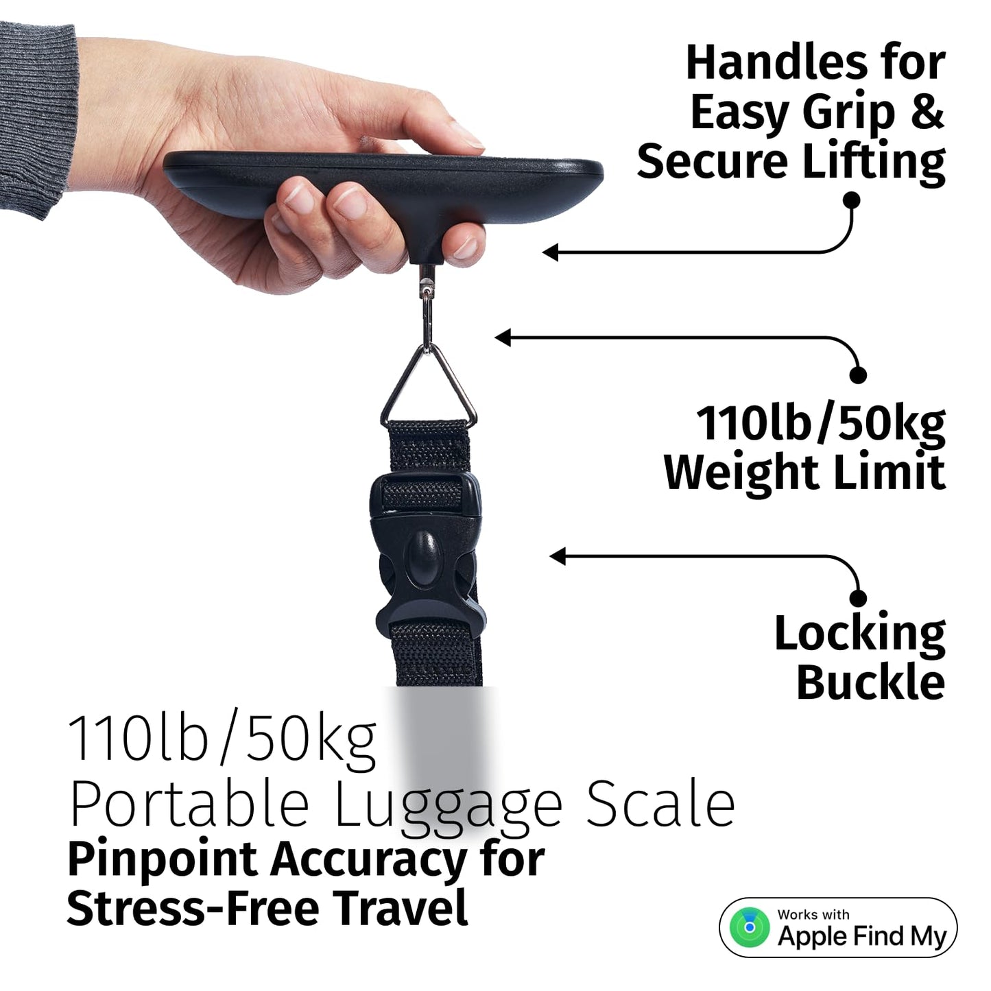 SLIDE INNOVATIONS Digital Luggage Scale, Compatible with Apple Find My (iOS), Suitcase Weight Scale and Tracker, Luggage Weighing Scale with 110-Pound Weight-Indicator Limit, Travel Accessory