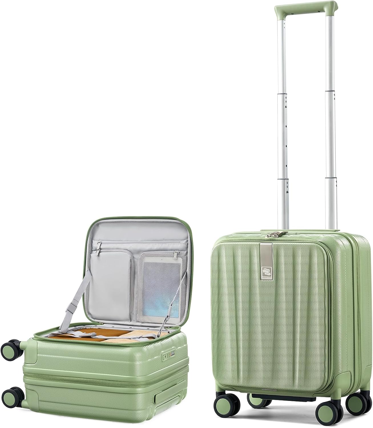 Hanke 16 Inch Expandable Under Seat Luggage with Wheels Top Opening Small Suitcase with Wheels Carry On Luggage Airline Approved Lightweight Hard Shell Suitcases for Weekender Overnight-Bamboo Green