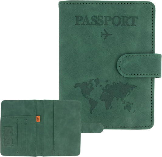 Green RFID Protected Passport Wallet, Unisex Adults Travel Accessory - Passport Case, Faux Leather, Bi-Fold, Magnetic Closure, 4.3 x 5.9 Inches