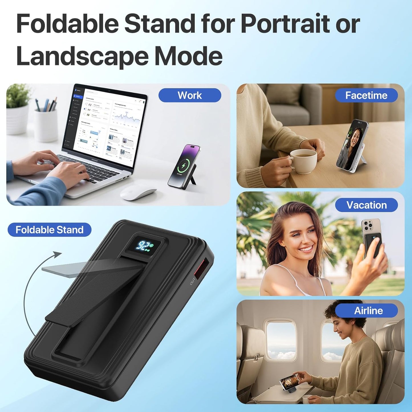 Magnetic Portable Charger, 10000mAh Wireless Power Bank with Stand and USB C in/Out LED Display, Battery Pack for iPhone 16/15/14/13/12/Pro/Mini/Pro Max