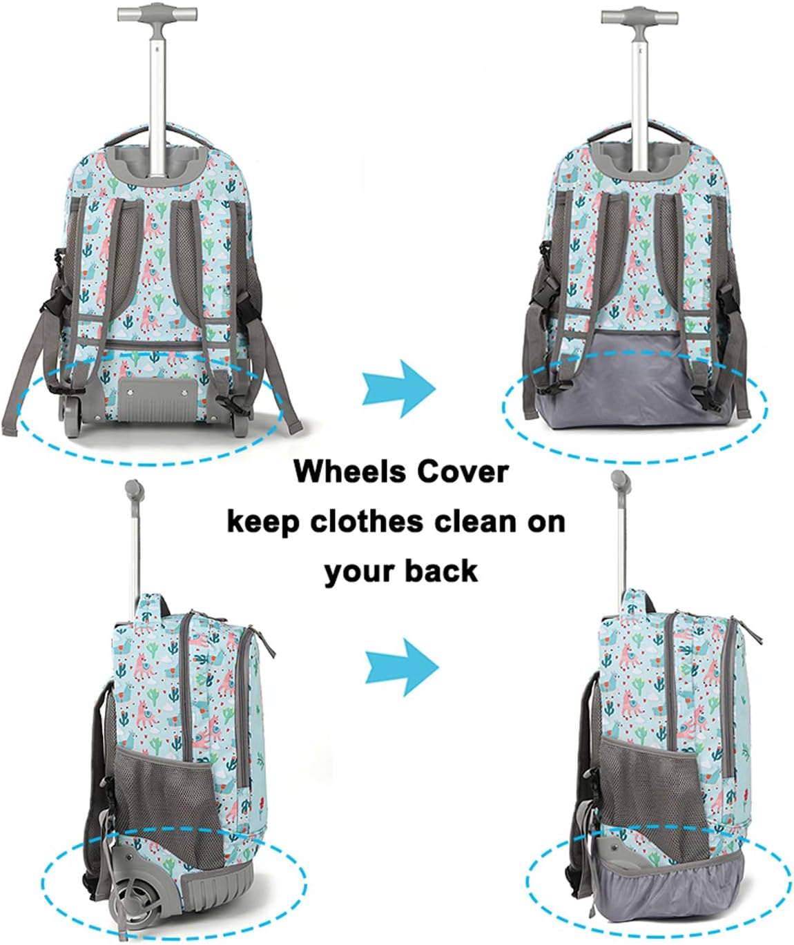 Tilami Rolling Backpack 19 inch with Lunch Bag Wheeled Laptop Backpack (Alpaca Blue)